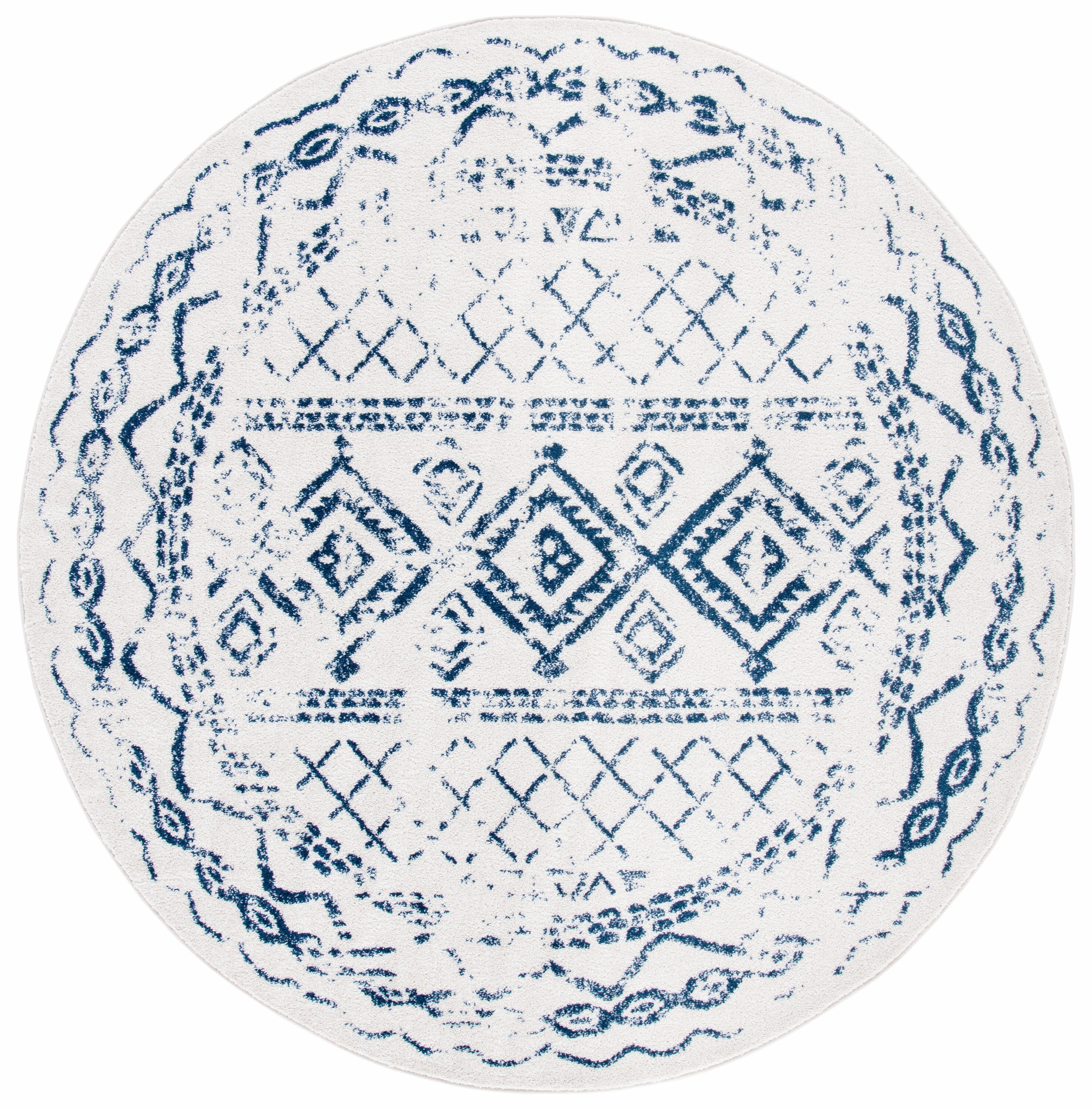 Safavieh TUL268C-7R Tulum Grady 7 x 7 (ft) Loomed Polypropylene Ivory/Navy Round Indoor Distressed/Overdyed Bohemian/Eclectic Area rug