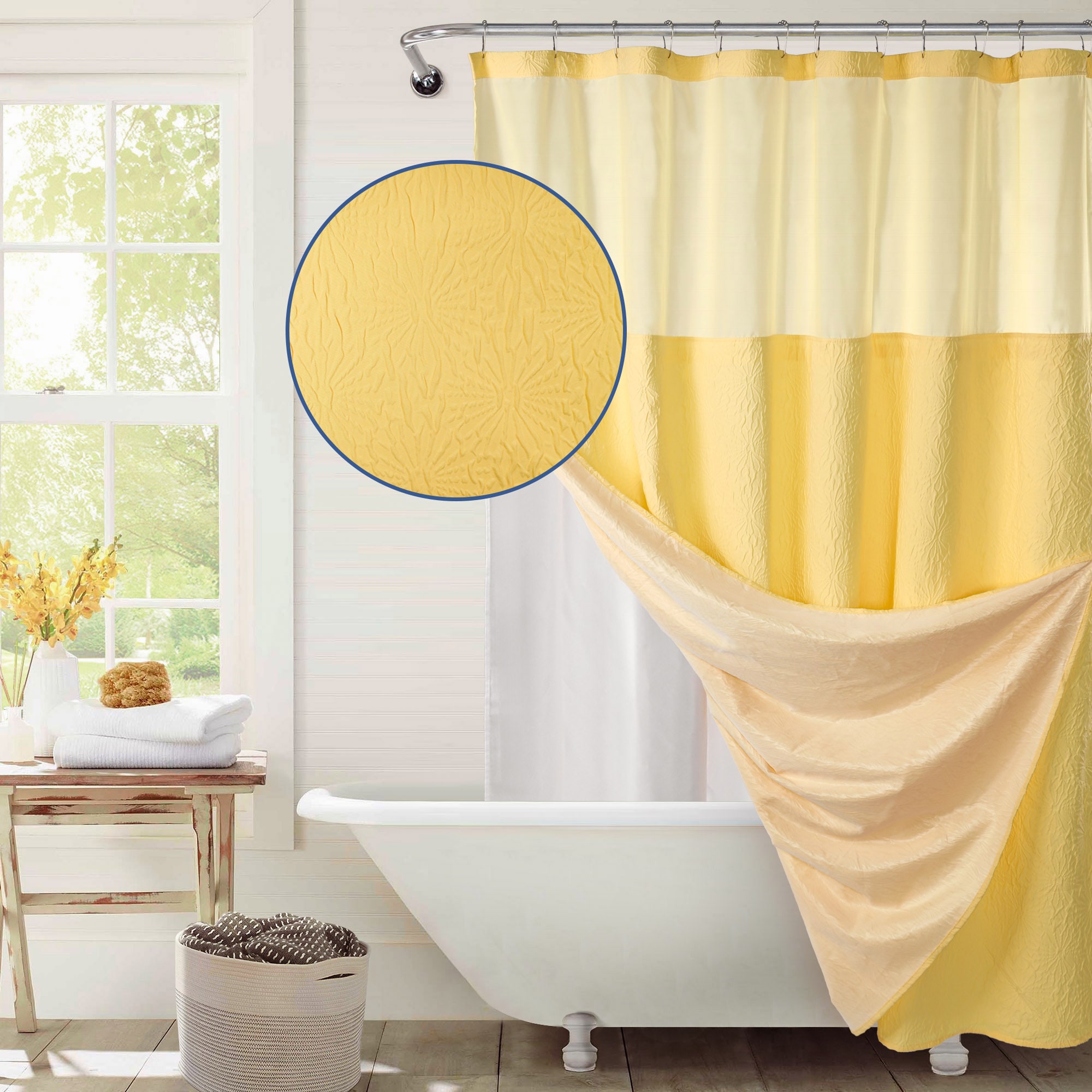 Awesome Home Hooks Included 71-in W x 72-in L Sunshine Starburst Recycled Polyester Shower Curtain with Snap-in Liner