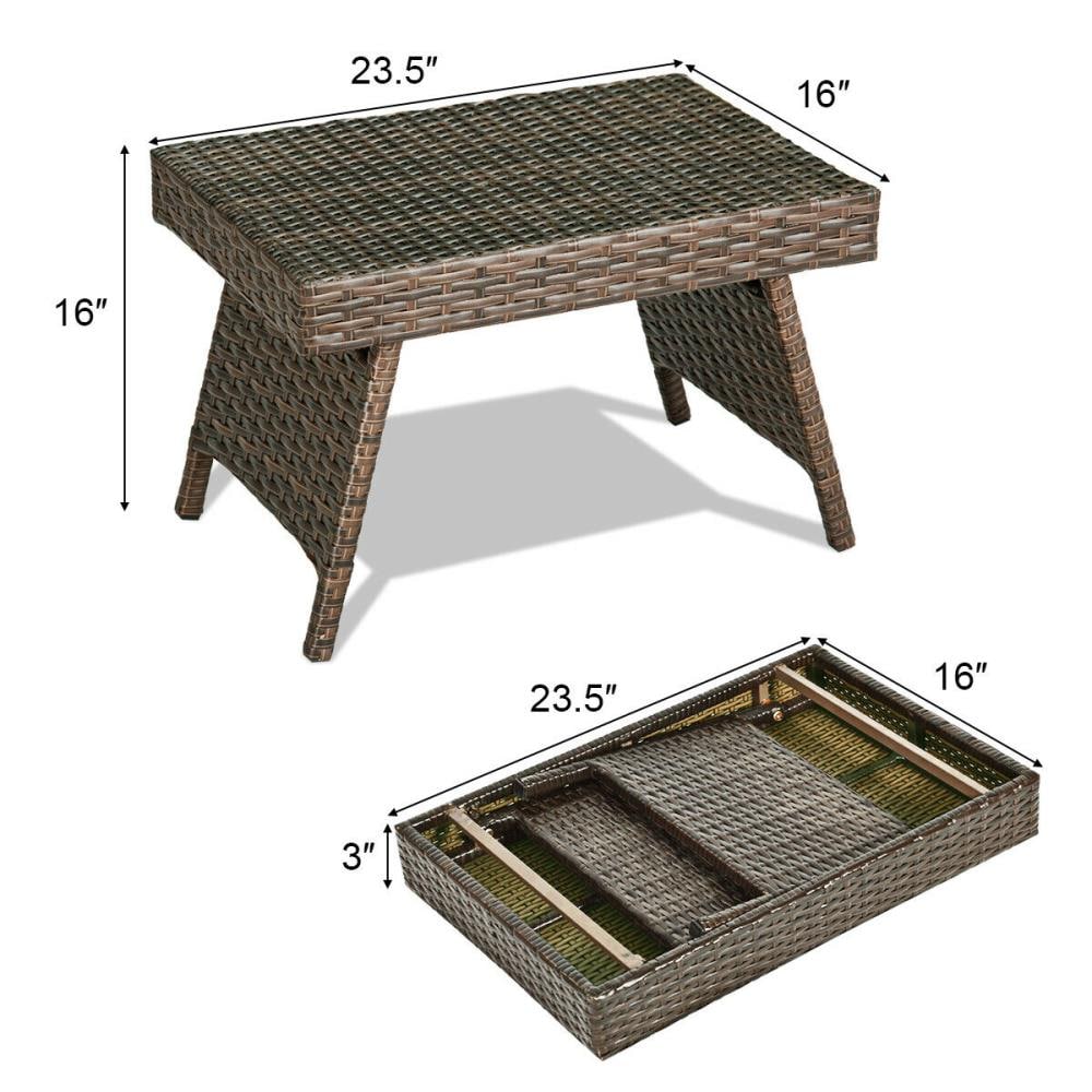 Compact Foldable Brown PE Rattan Side Table with Steel Frame