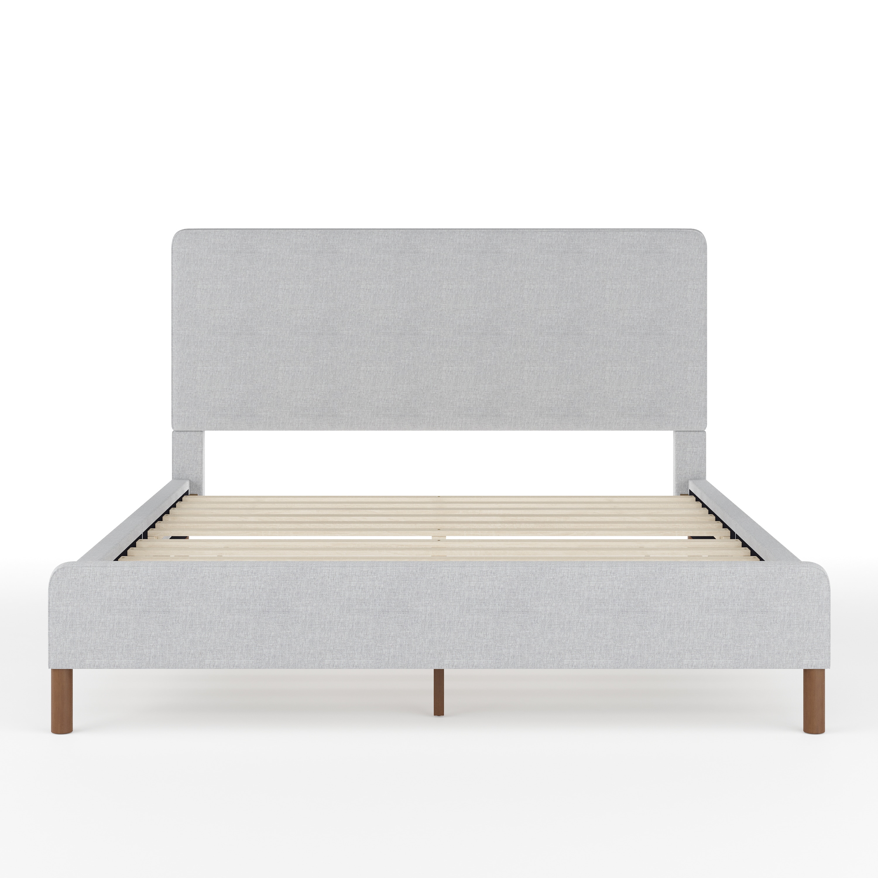 Gray Queen Upholstered Platform Bed with Linen Headboard