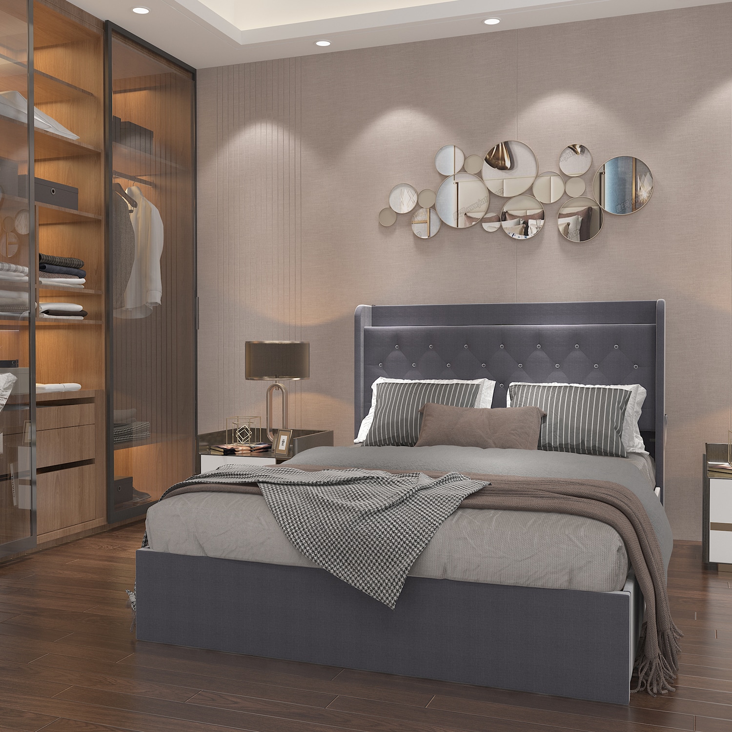 FUFU&GAGA KF330104-01 Gray Twin Composite Bed frame Bed with Storage