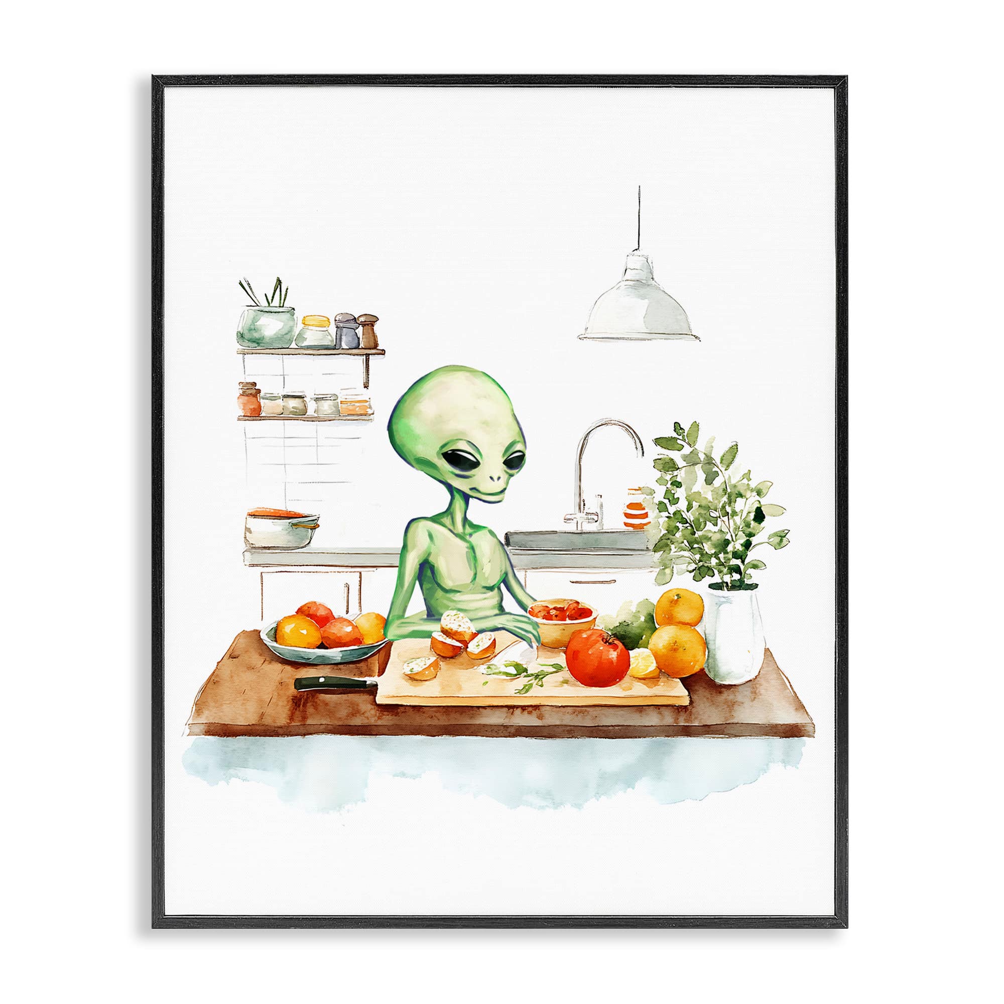 Stupell Industries BT-085-FR-16X20 Alien Cooking in Kitchen Black Framed Giclee Art By Lil Rue 16 x 20