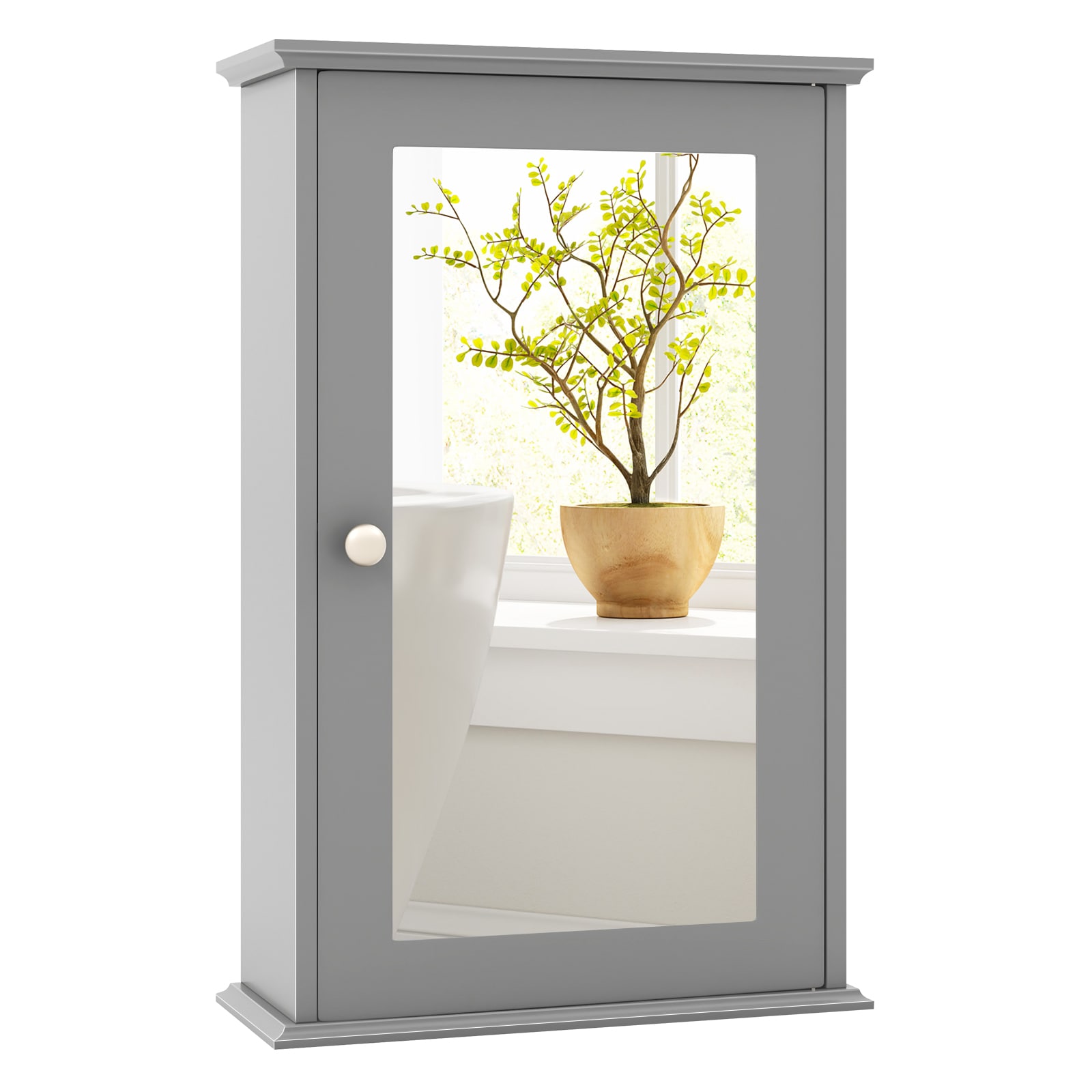 Clihome 13.5-in x 21-in Surface Mount Gray Mirrored Rectangle Medicine Cabinet