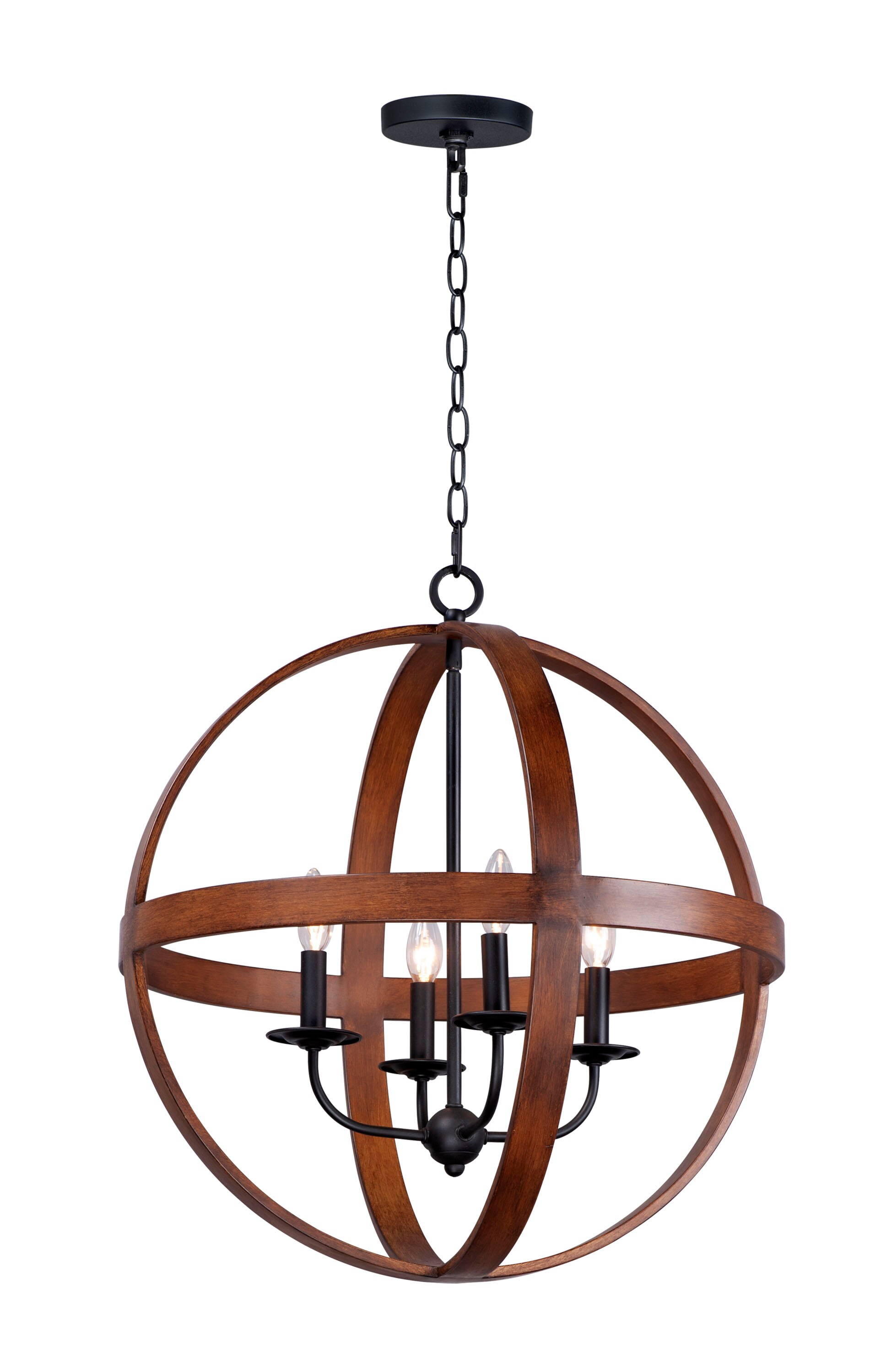 Maxim Lighting 27574APBK Compass 4 -Light Antique Pecan/Black Rustic Globe Large Hanging Pendant light