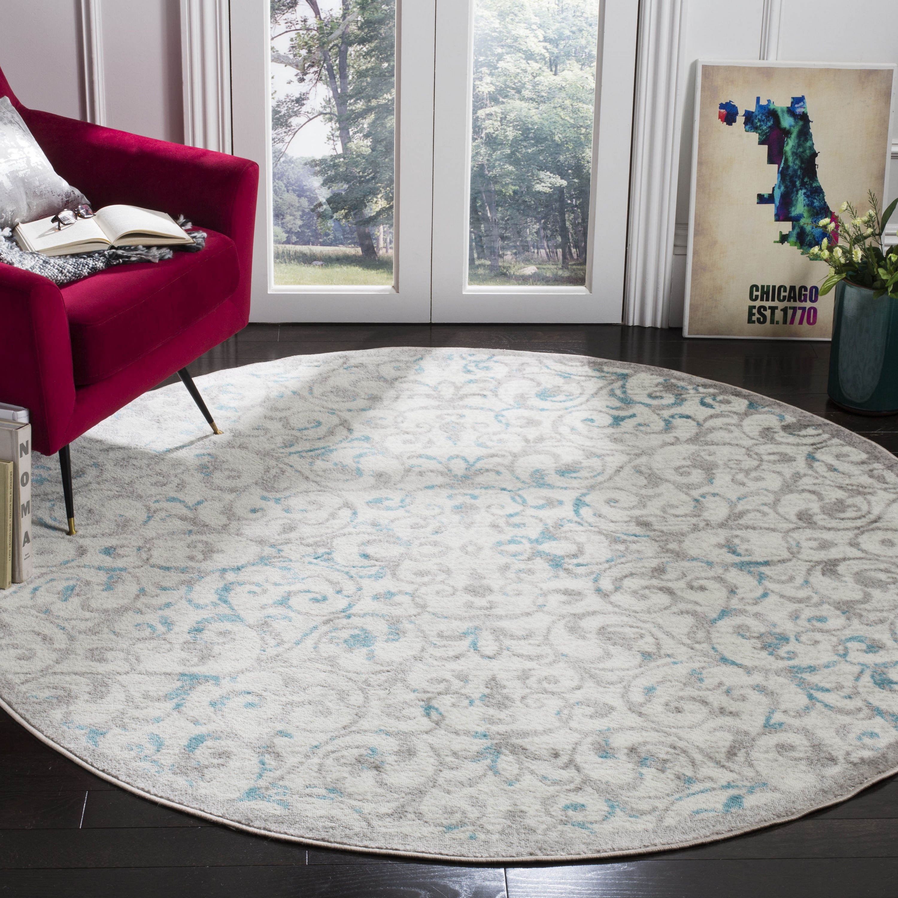 Safavieh SKY198D-6R Skyler Ayla 6 x 6 (ft) Loomed Polypropylene Ivory/Blue Round Indoor Floral/Botanical Area rug