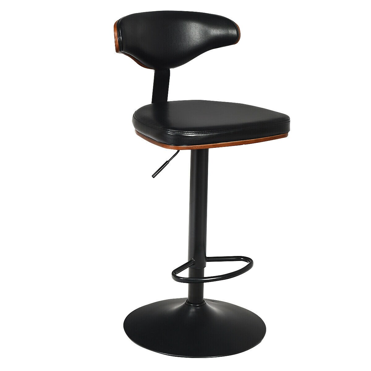 CASAINC WF-HW63912-LA Black and Walnut 27-in H Bar height Upholstered Swivel Metal Bar Stool Back