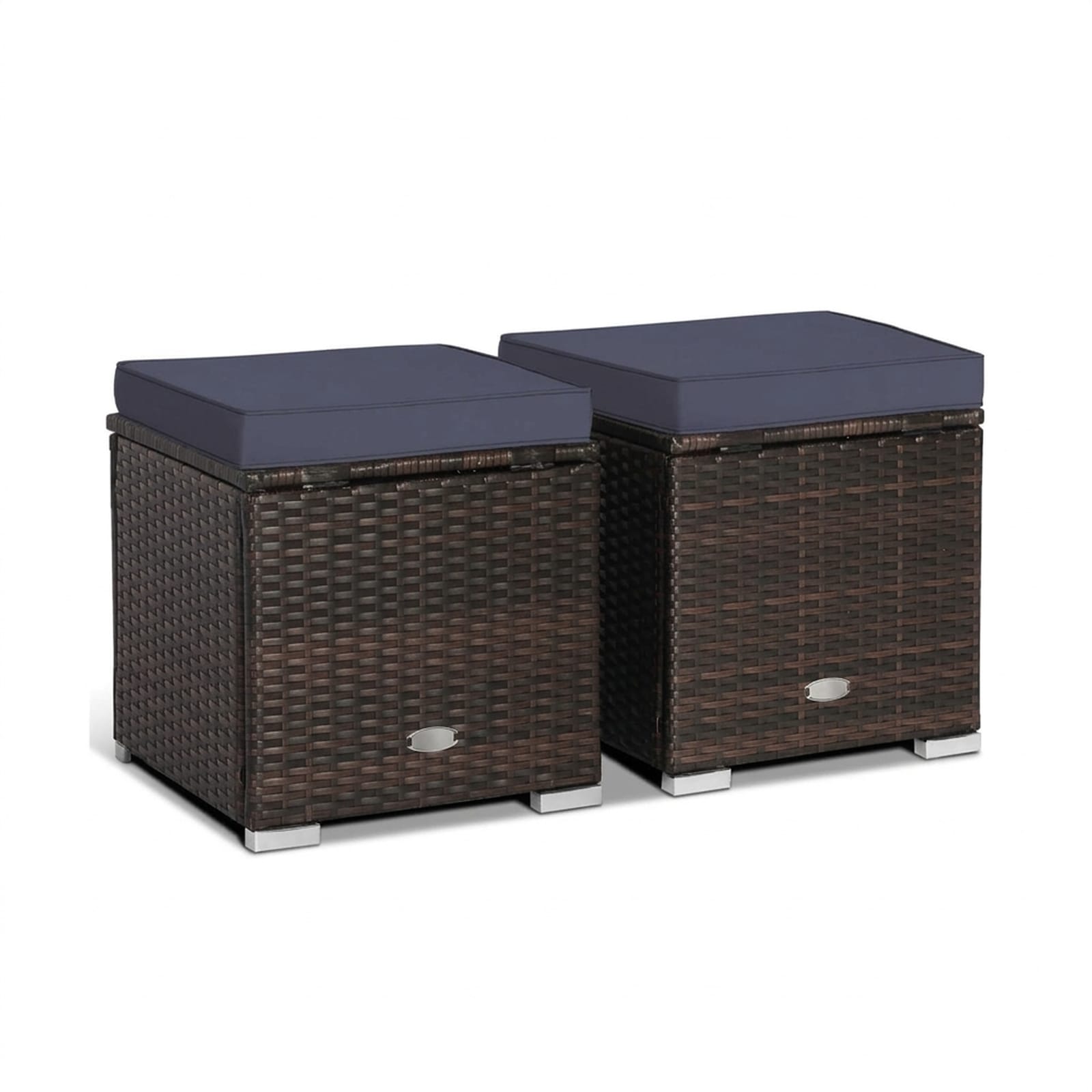 SUGIFT - 2-Piece 16-in Patio Storage Ottoman Set Navy Cushion 4-in-1 Footstool Side Table Extra S...
