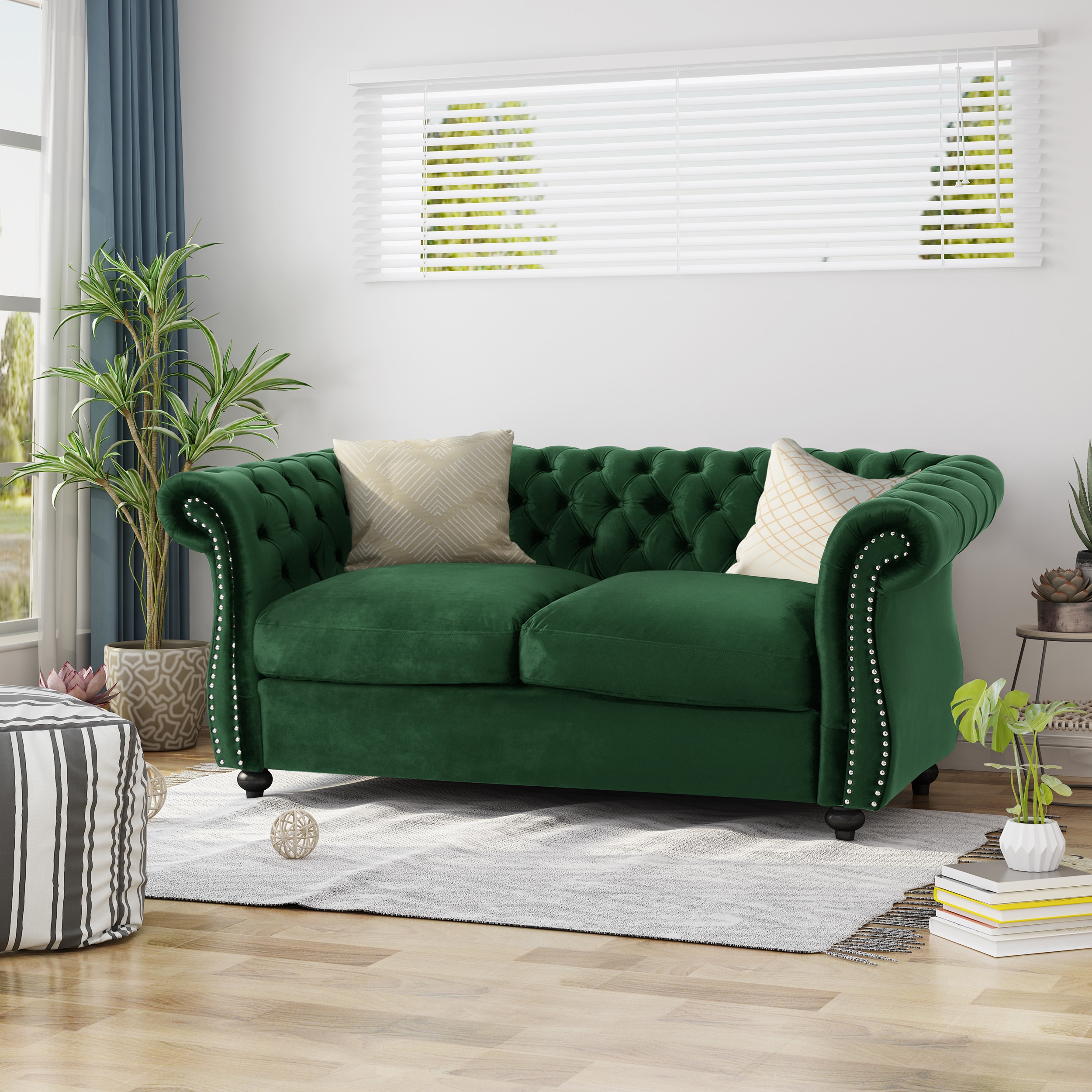 Best Selling Home Decor - Somerville 61.75-in W Glam Emerald and dark brown 2-seater Loveseat