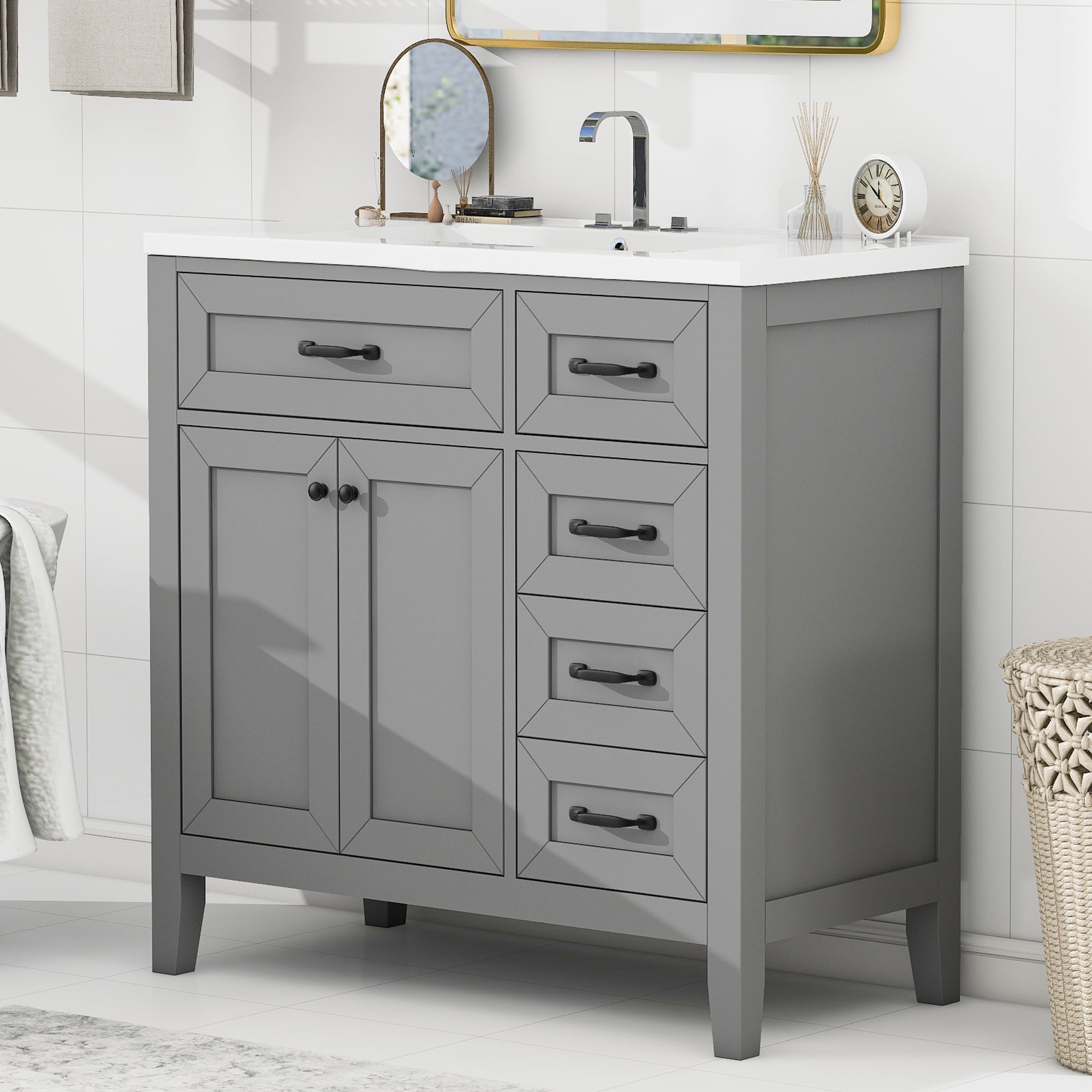 ModernLuxe L3P-N725P246491E 36inch Bathroom Vanity with Sink Combo Gray Bathroom Cabinet with Drawers Solid Frame and MDF Board