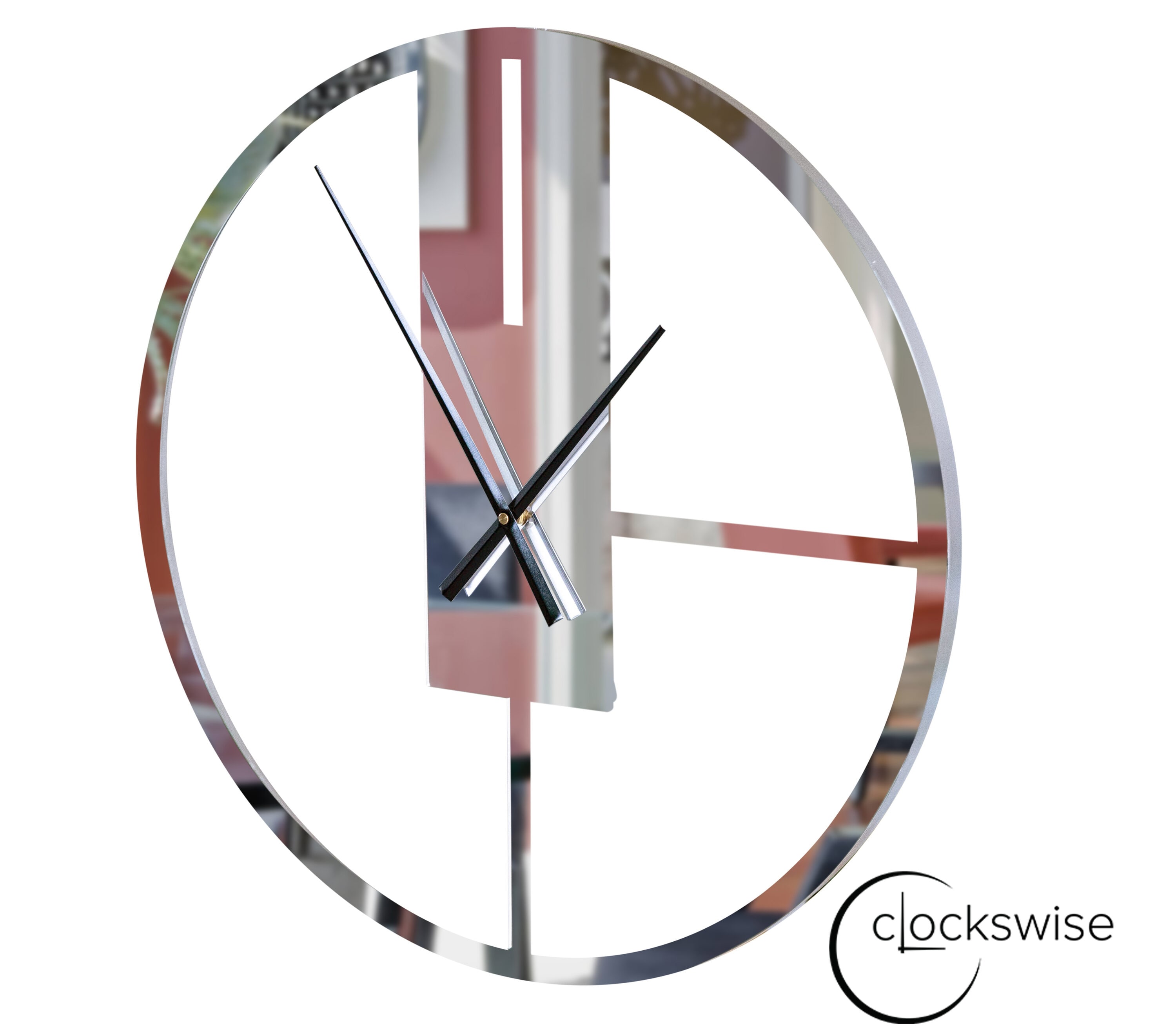 Oversized Round Silver Metal Wall Clock with Mirror Face