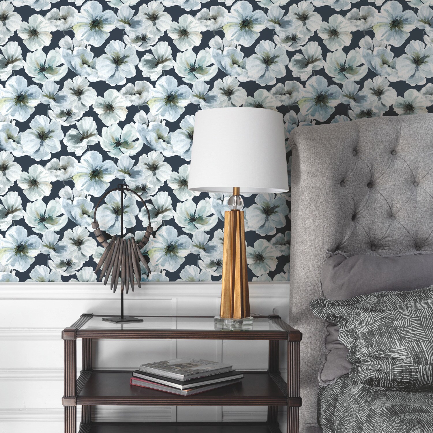 RoomMates RMK12516RL 28.29-Sq. Feet Blue Vinyl Floral Self-adhesive Peel and Stick Wallpaper