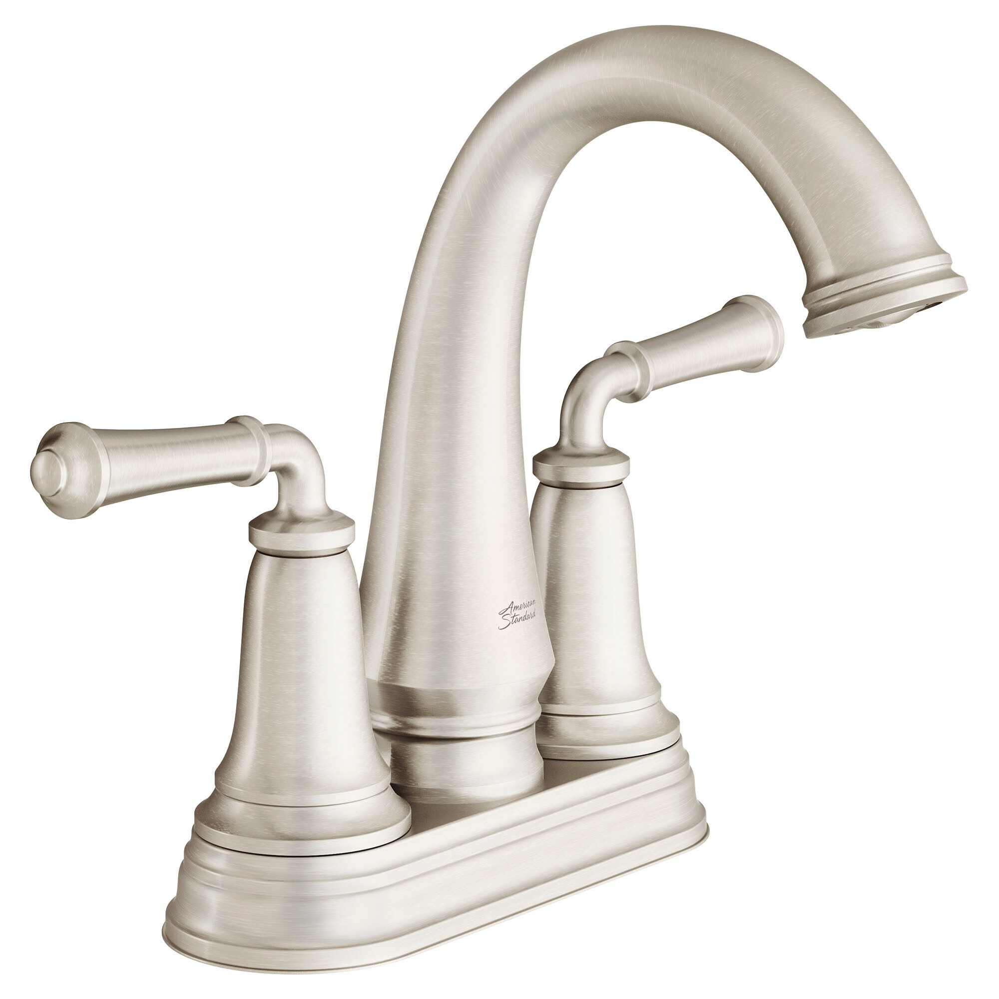 American Standard 7052207.295 Delancey Brushed Nickel 4-in centerset 2-handle WaterSense Mid-arc Commercial/Residential Handle Bathroom Sink Faucet with Drain