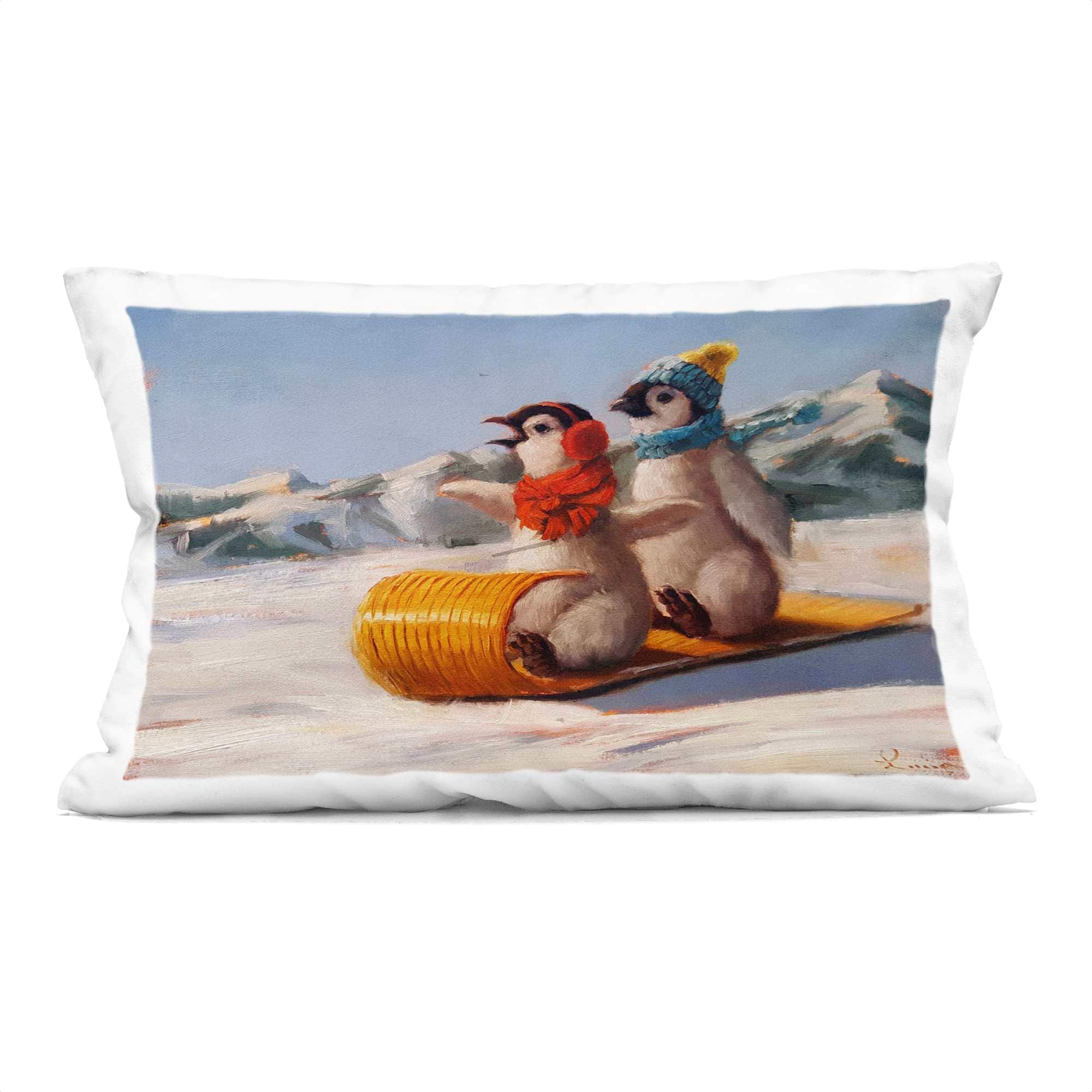 Stupell Industries PLQ-565-RCW-14X20 Toboggan Sleigh Ride Penguins Decorative Printed Throw Pillow design by Lucia Heffernan 14 x 20