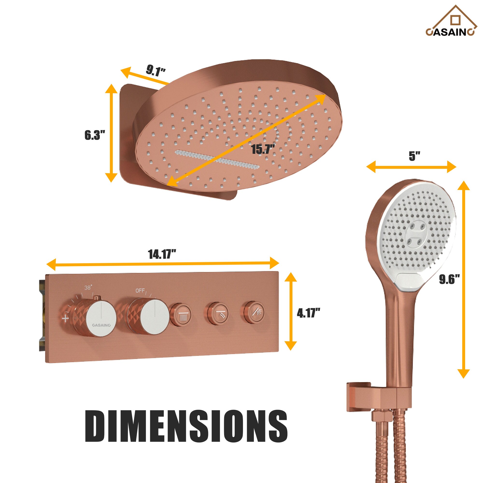 Brushed Rose Gold Stainless Steel Ceiling Mounted Shower System