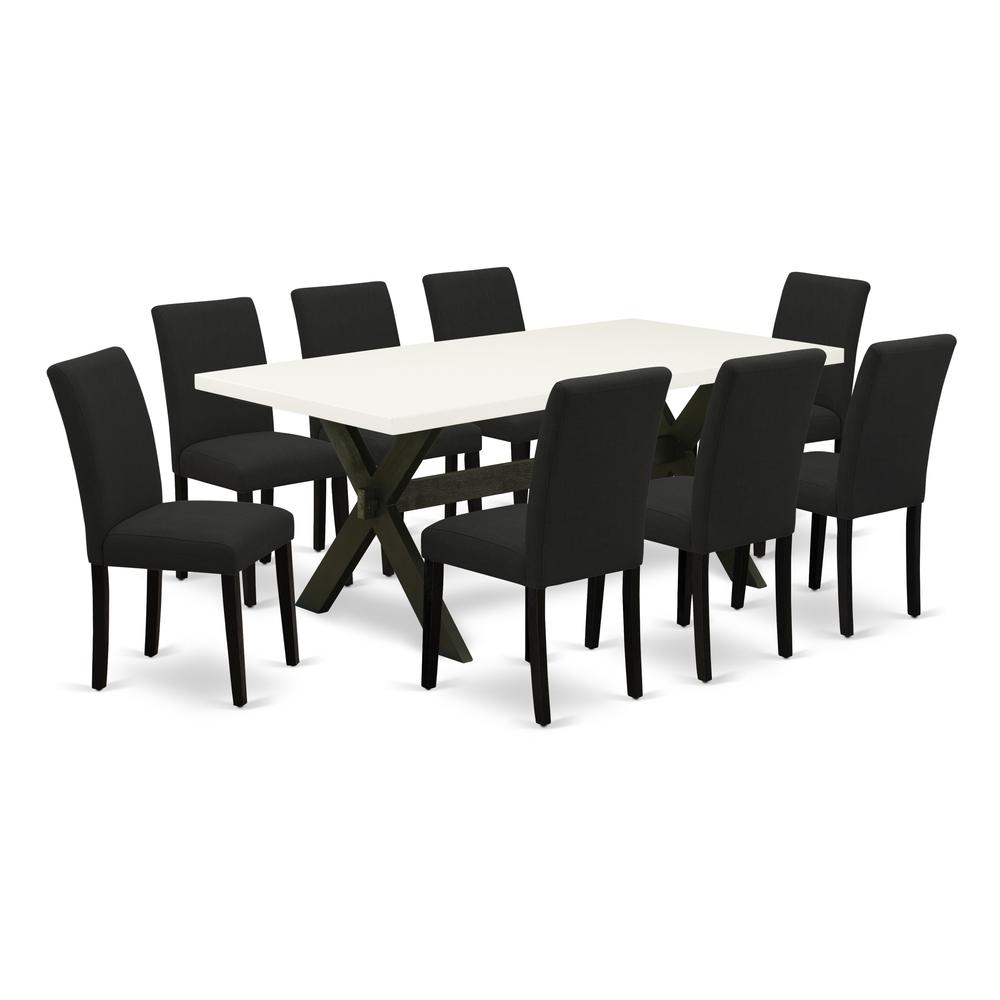 East West Furniture X627AB624-9 9 Pc Dinette Set Includes 8 Parson dining chairs with Upholstered Seat and High Back and a Rectangular Breakfast Table Black Finish