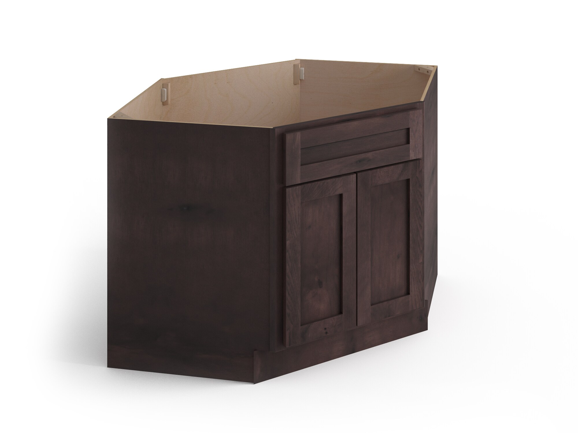 Valleywood Cabinetry 42-in W x 34.5-in H x 24-in D Rustic Hickory Diagonal 1-Drawer Corner Base Ready To Assemble Plywood Cabinet (Flat Panel Shaker Style)