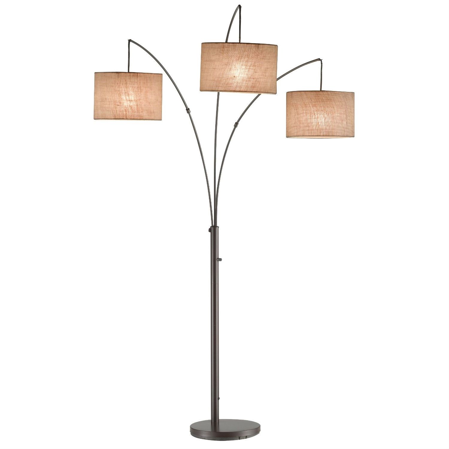 Slickblue Tall Three Arm Arc Standing Lamp (74 Inch) Antique Bronze Modern Floor Lamp with Fabric Drum Shade with Multiple Light Settings for Home Use