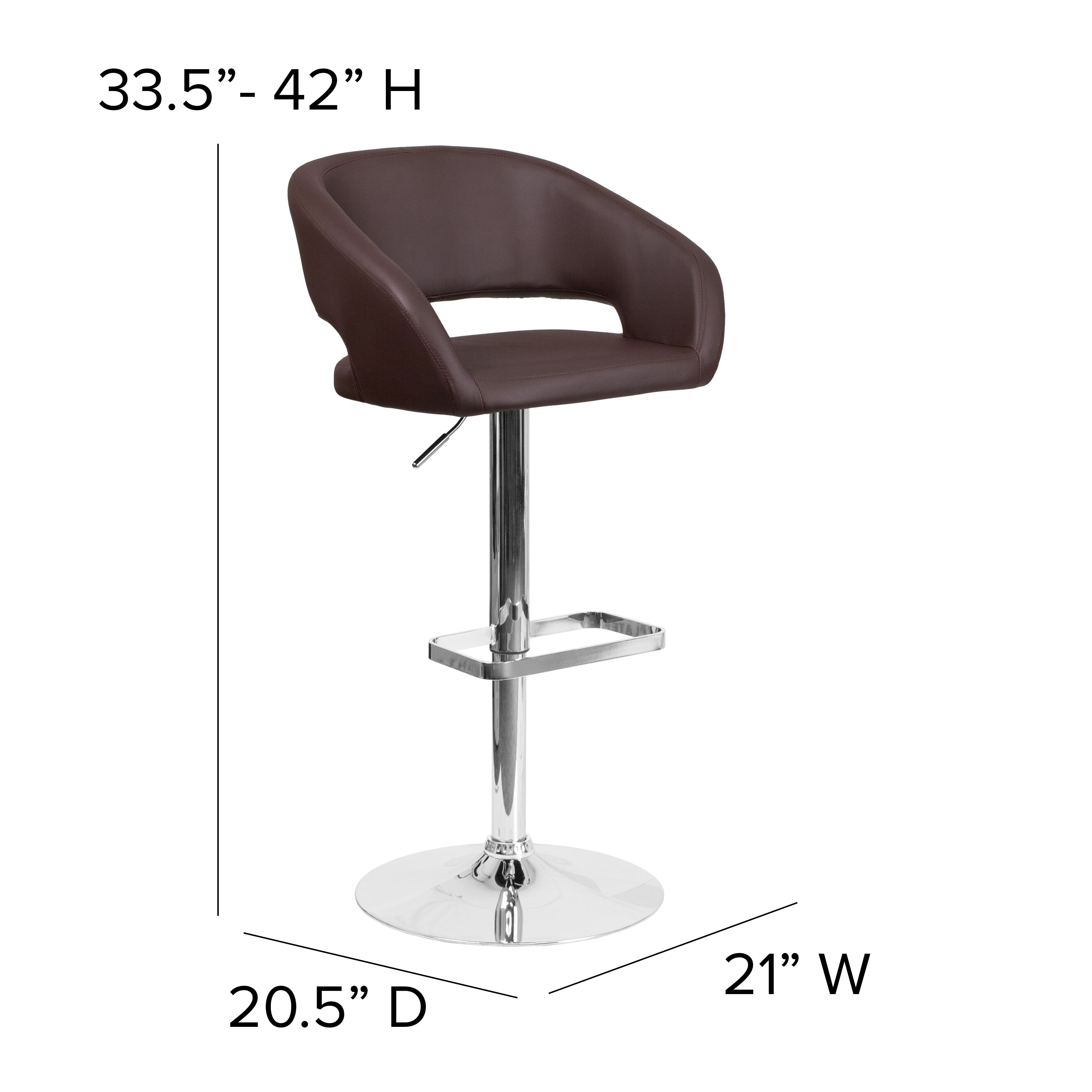 Erik Brown Vinyl Adjustable Swivel Barstool with Chrome Base