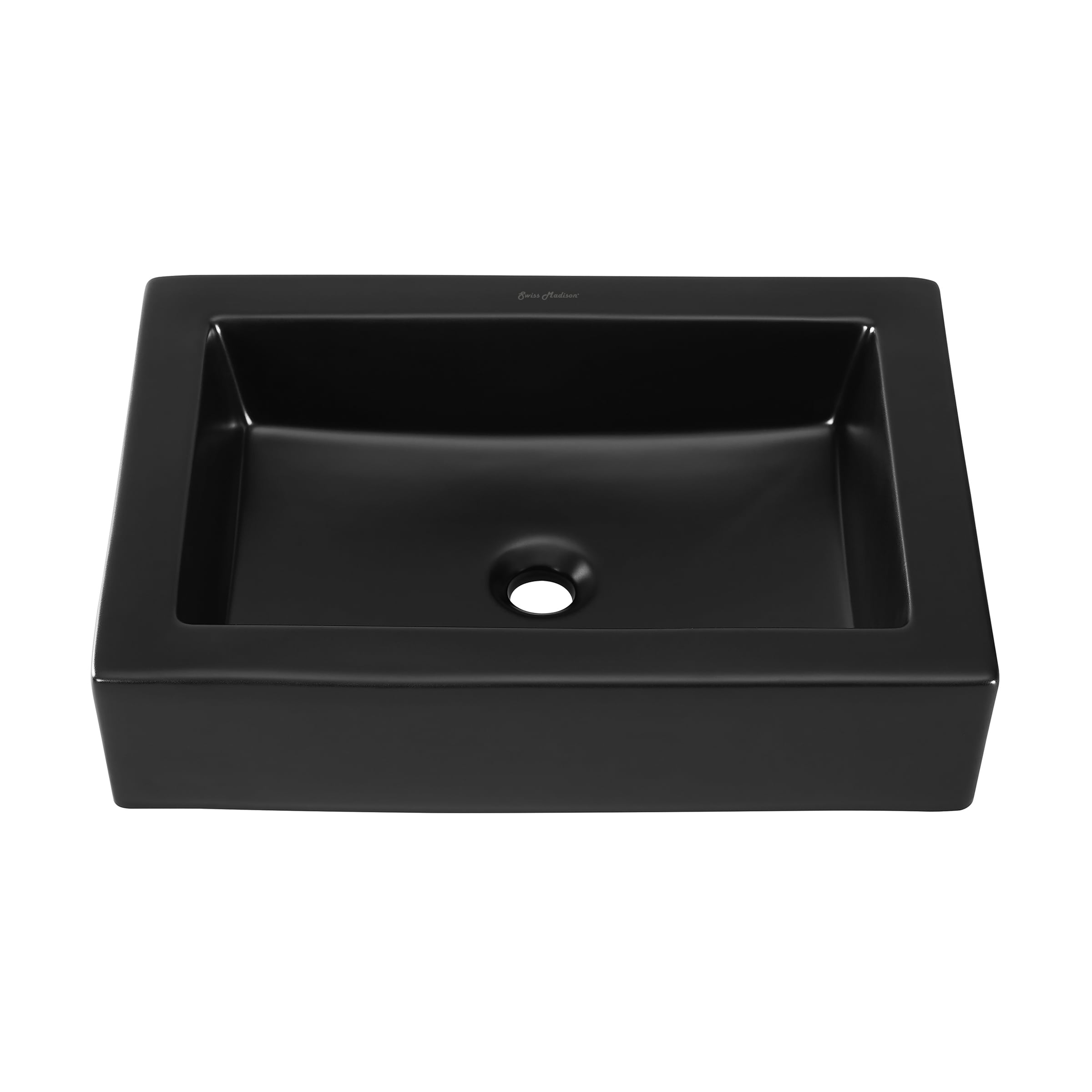 Swiss Madison SM-25-VSLAU03BK Lausanne Ceramic Vessel Rectangular Modern Matte Black Bathroom Sink ( 16-Inches x 22.5-Inches )