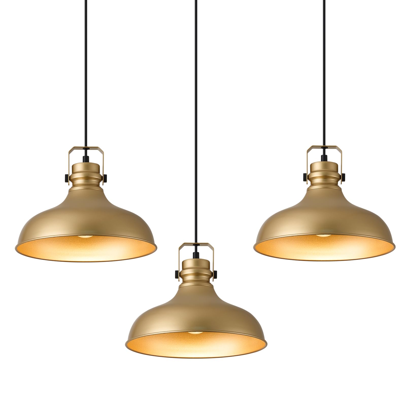 Aoibox  3 Pack Gold Farmhouse Dome Pendant Light with Adjustable 73 in Cord 11 4 in Metal Shade E26 Max 60W