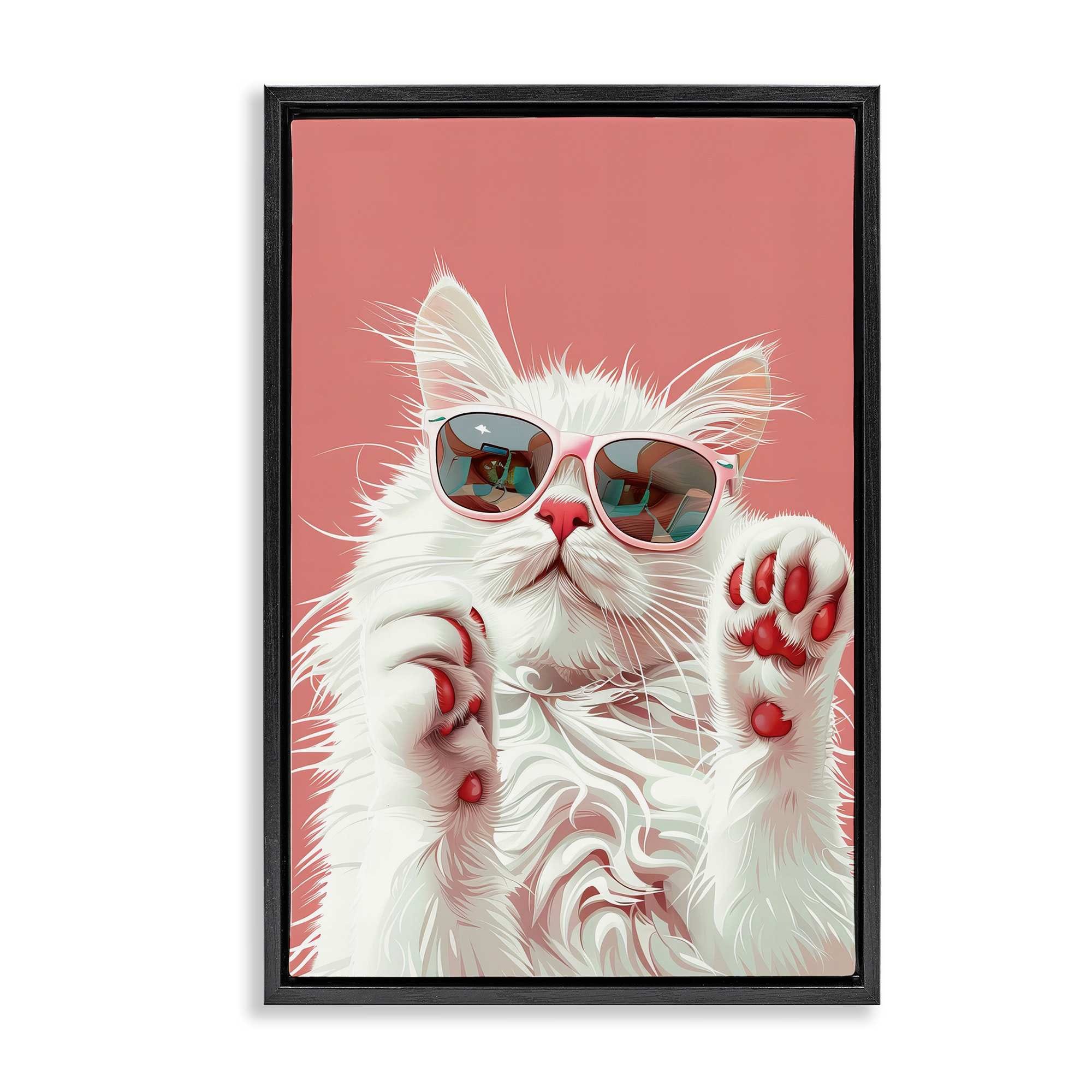 Stupell Industries BT-646-FFB-20X30 Glam Cat with Sunglasses Floating Frame design by LSR Design Studio