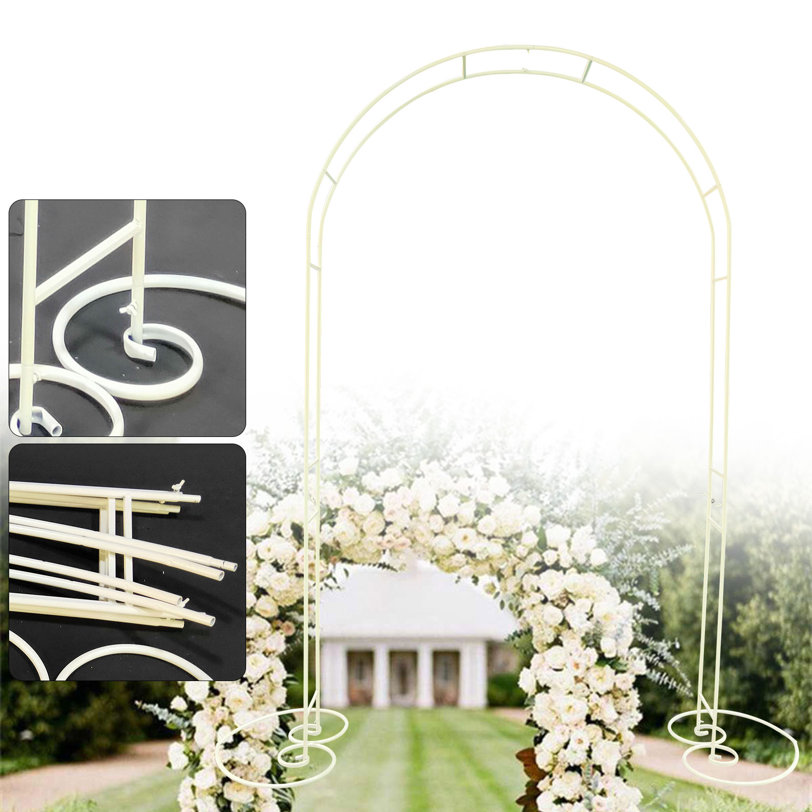 CNCEST OT-ZJGJ-4559 # 6.56-ft W x 7.54-ft H Arched White Metal Arch Heart Base For Wedding Wrought iron Garden Arbor