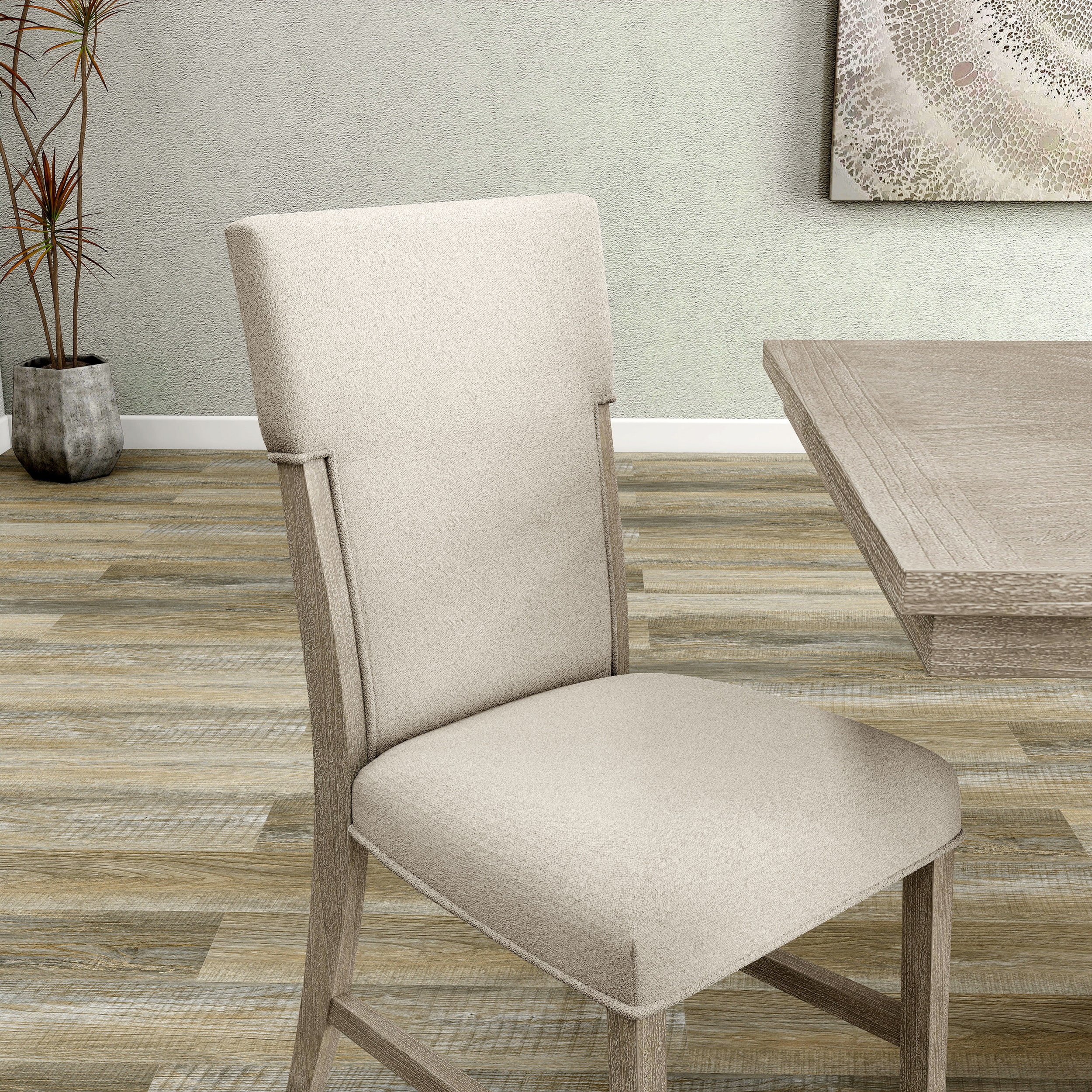 Natural Beige Upholstered Wood Side Chair Set