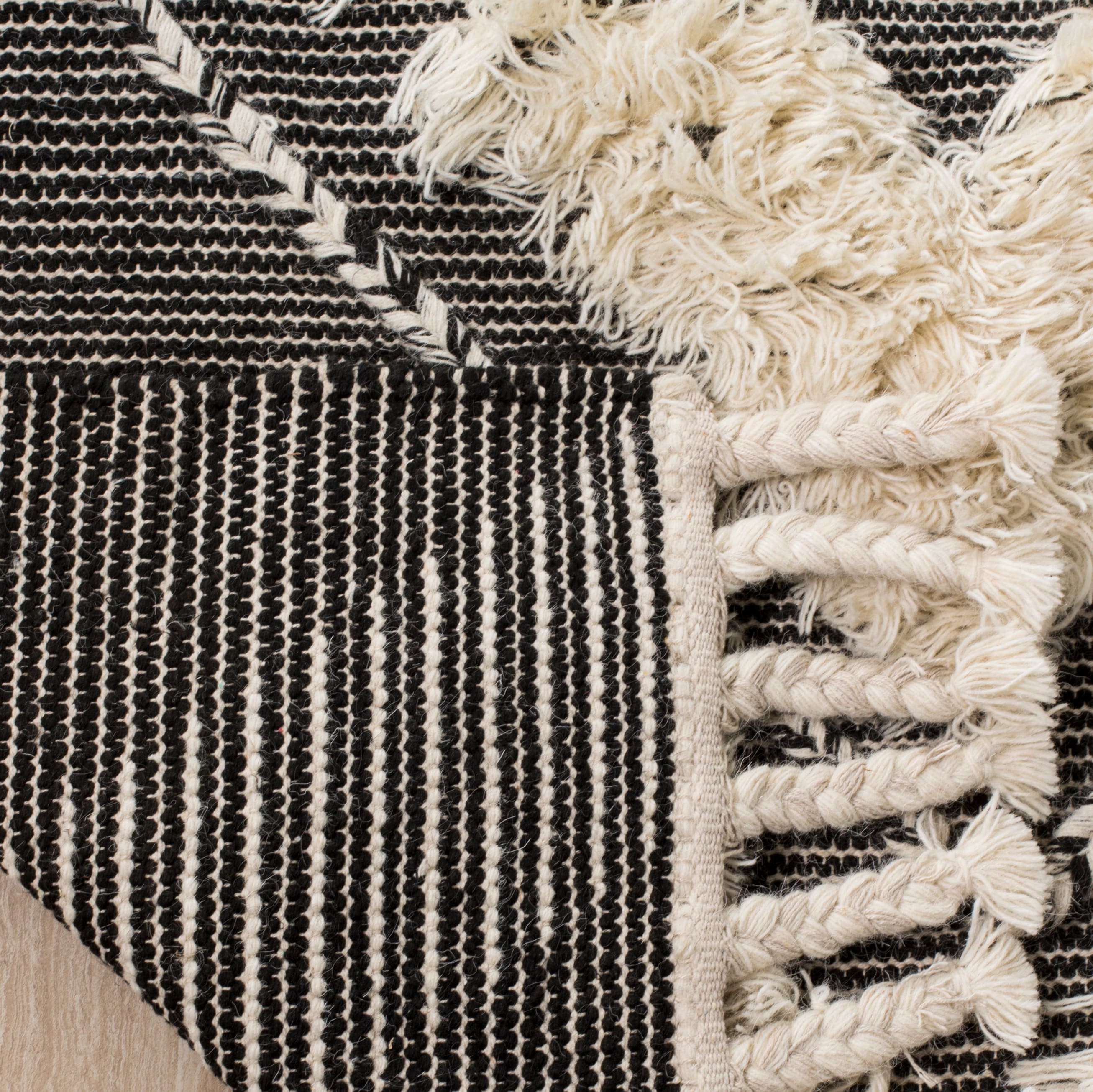 Hand-Knotted Black and Ivory Wool Geometric 8' x 10' Rug