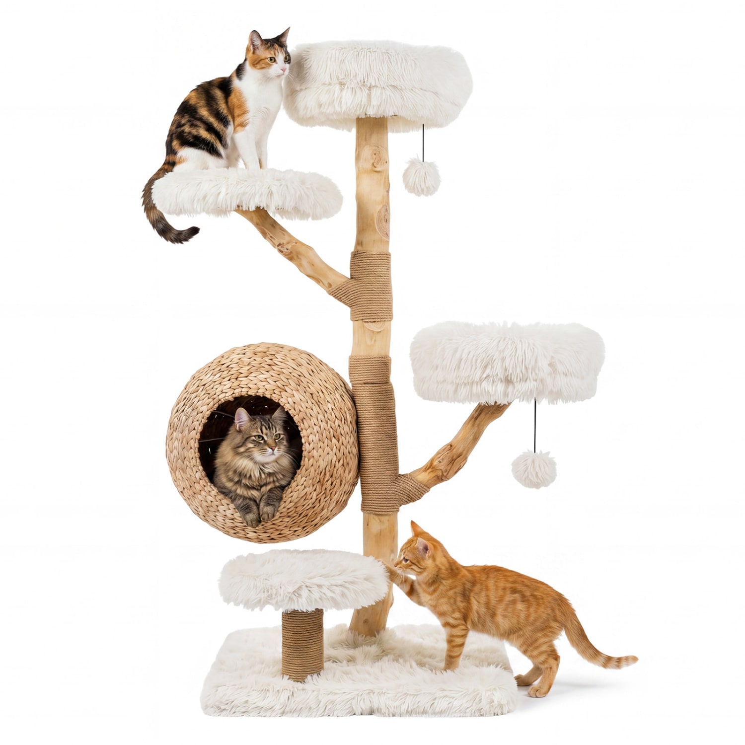 Slickblue - 53 Inch Gray or White Fabric Cat Tree Tower with Woven Condo Jute Scratching Posts an...