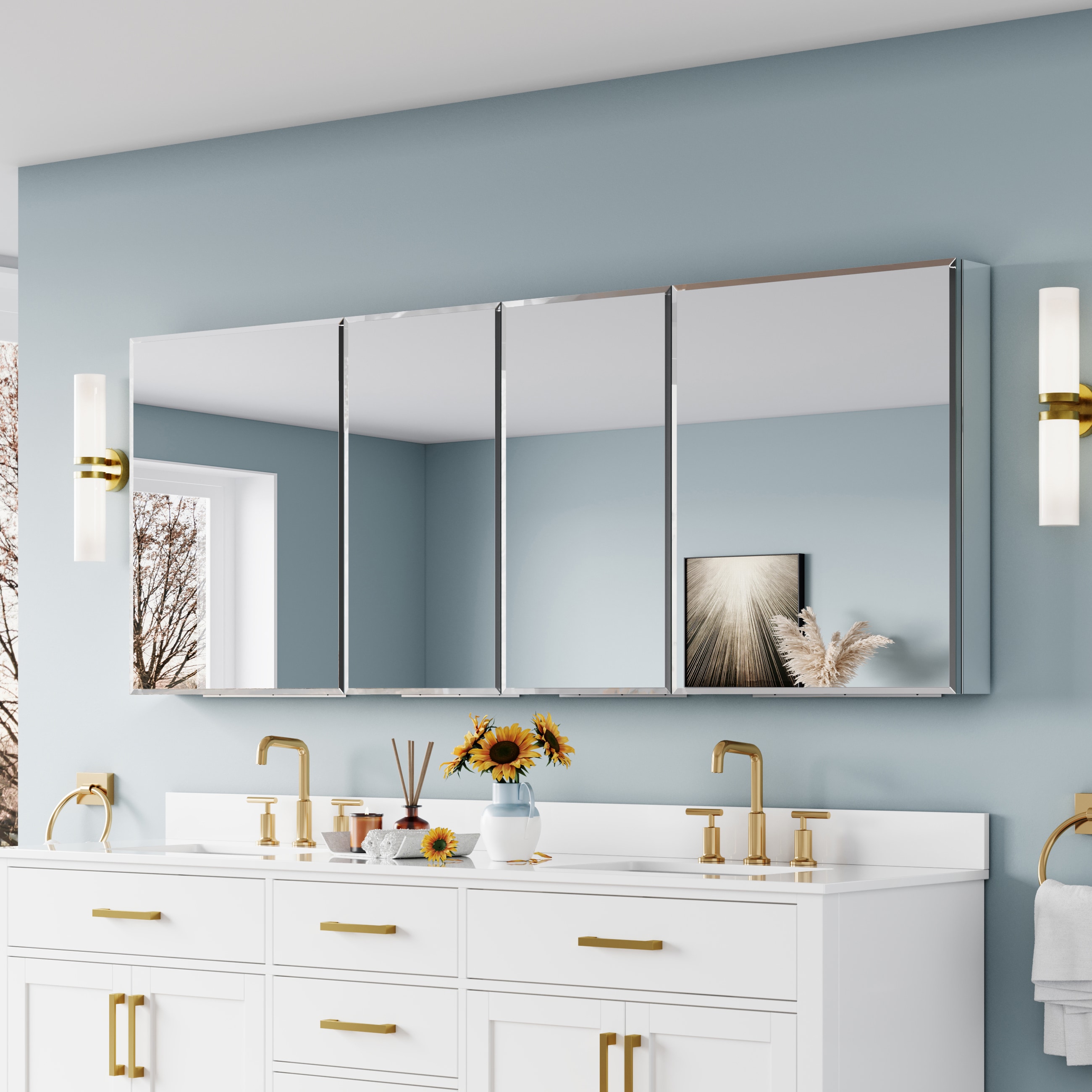 ANGELES HOME  80-in x 30-in Surface/Recessed Mount Aluminum Modular Rectangle Soft Close Medicine Cabinet