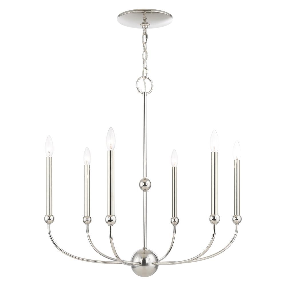 Livex Lighting 46316-35 Cortlandt 6 -Light Polished Nickel Mid-century For Use in Bathrooms, Bedrooms, Dining Rooms, Foyers, Kitchens, Living Rooms Chandelier