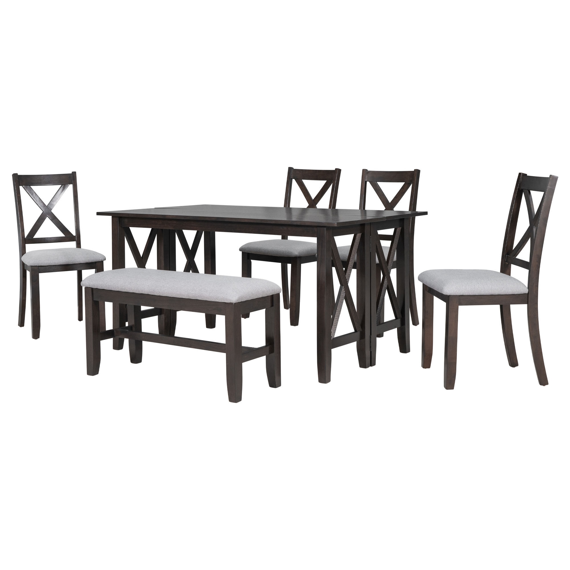 Bybafun YA0100237 Espresso Rustic Dining Room Set with Rectangular Table ( Seats 6 )