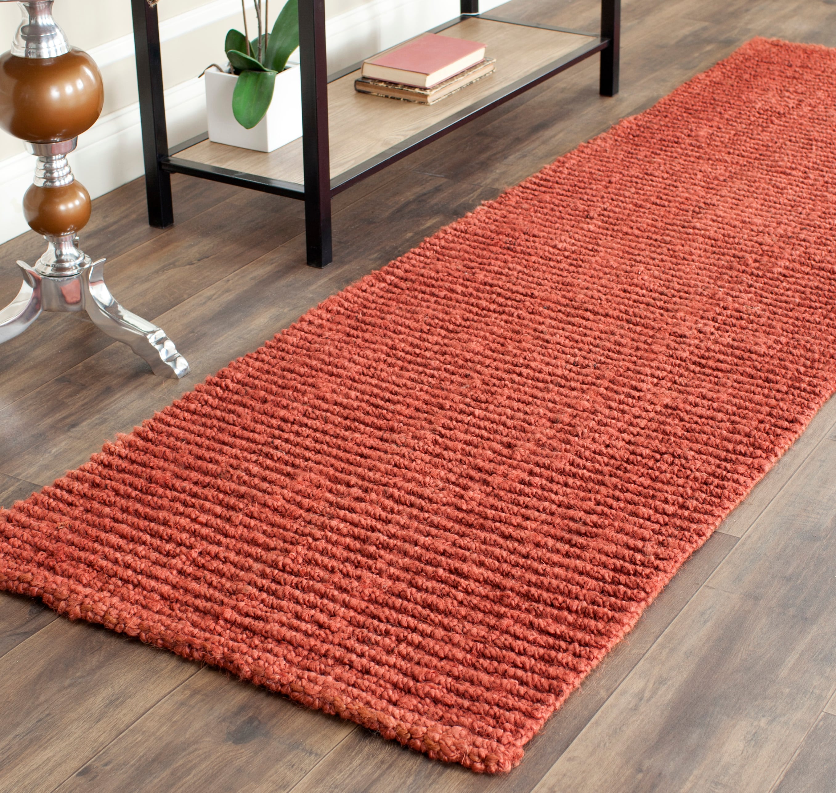  N447 Rust Coastal 2ft-6in x 16ft Runner Rug