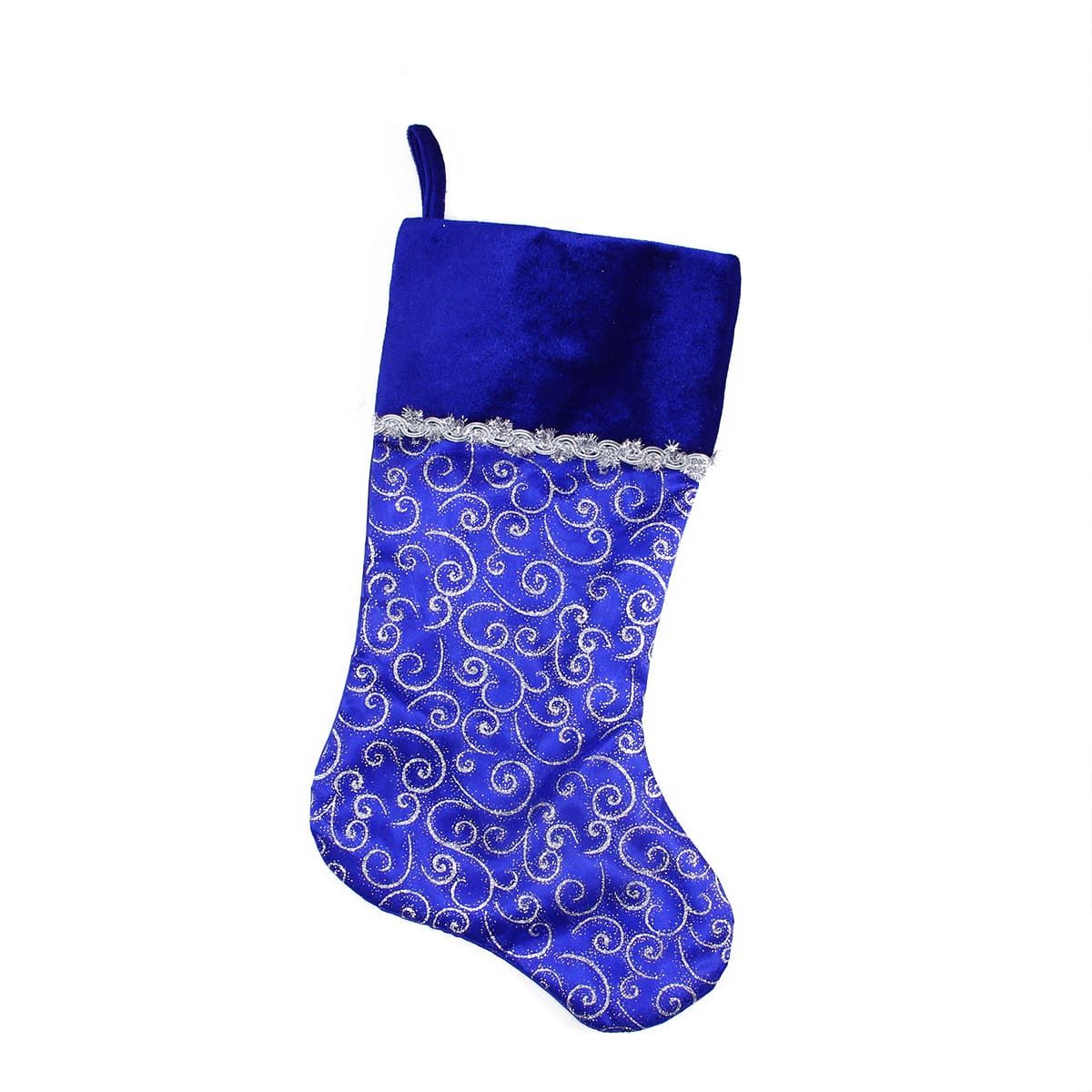Northlight 20.5 inch Royal Blue and Silver Swirl Christmas Stocking with Velveteen Cuff