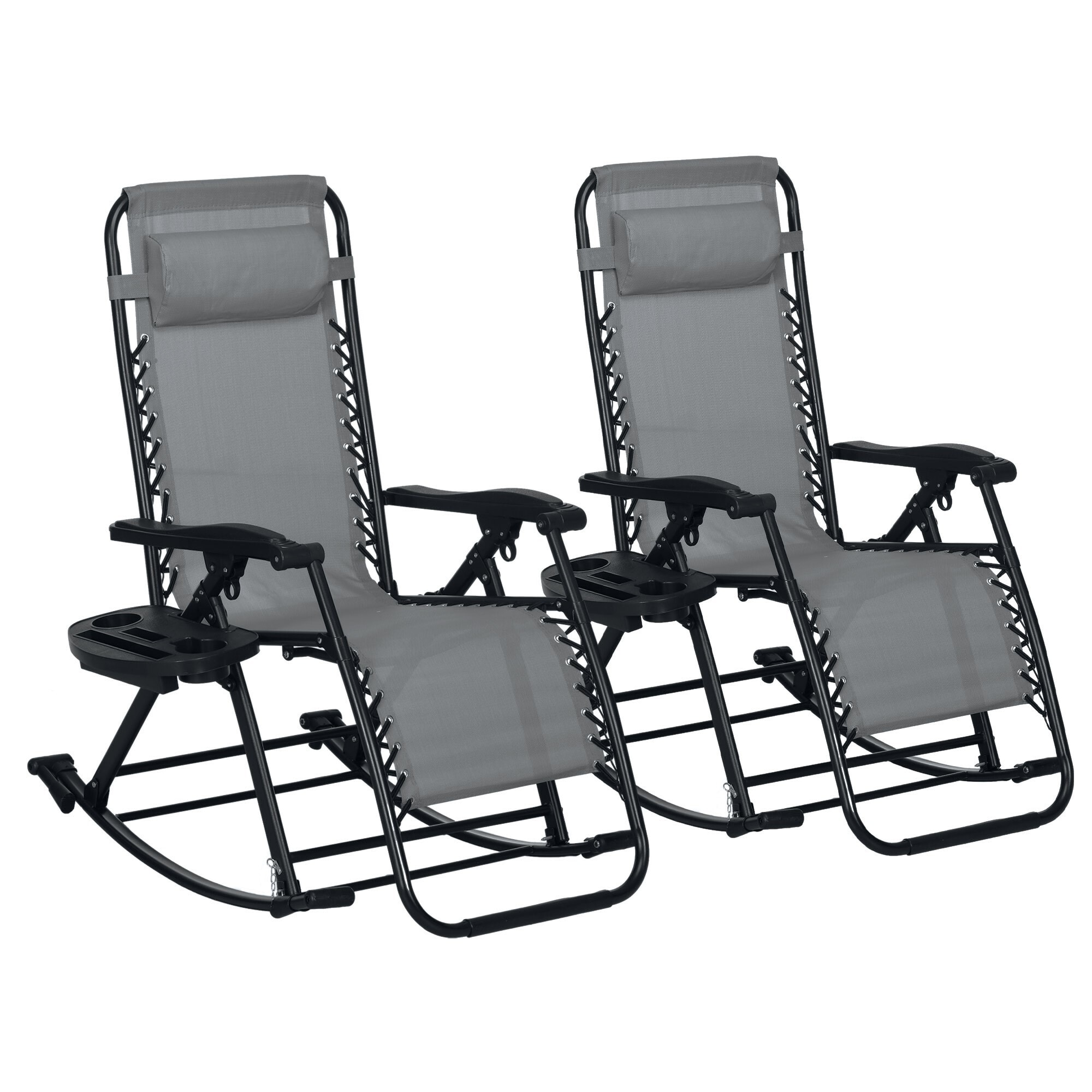 Miki Shinly Outdoor Patio Chair Set of 2 Grey Steel Frame Rocker Zero ...