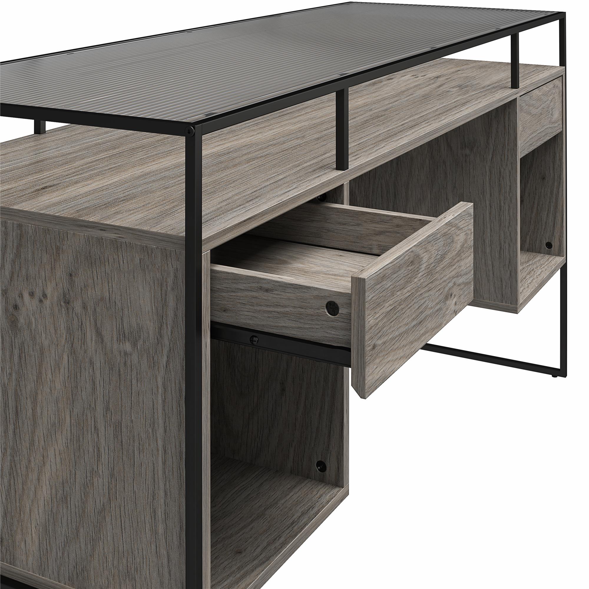Gray Oak and Glass Modern Desk with Drawers