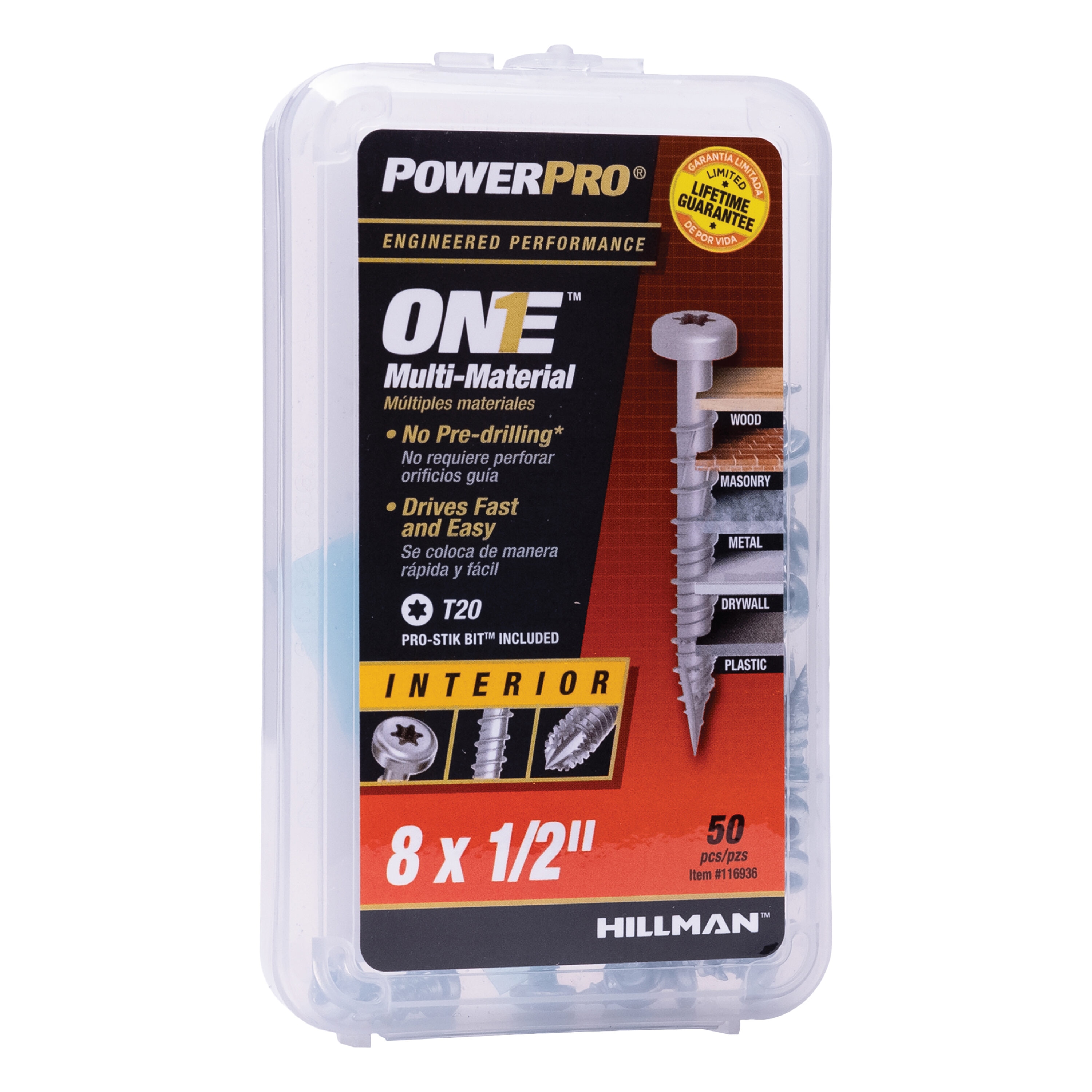 Power Pro 116936 One #8 x 1/2-in Zinc-plated Interior Wood screws ( 50 -Per Box )