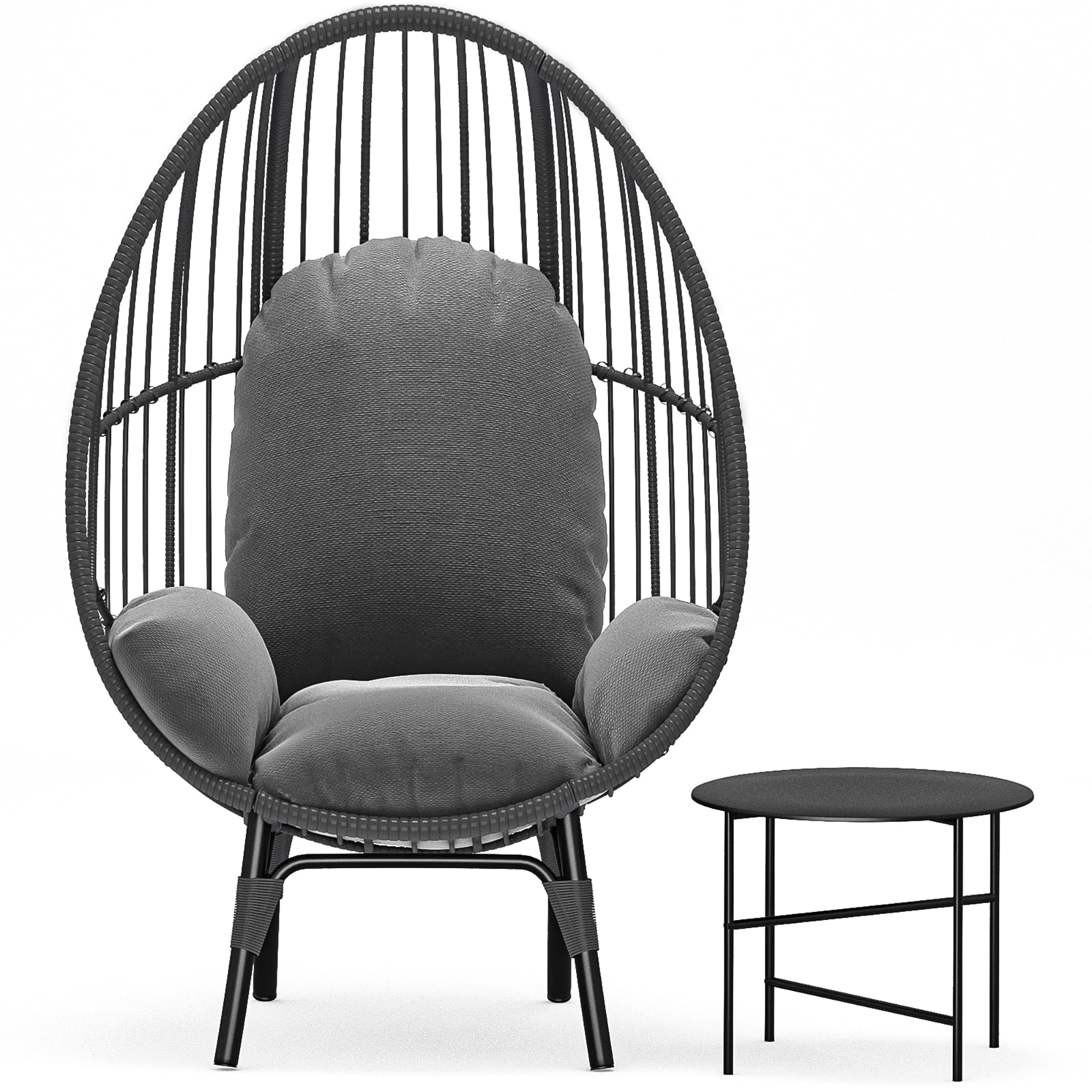 Forclover PE Wicker Egg Chair with Side Table Rattan Gray Steel Frame ...