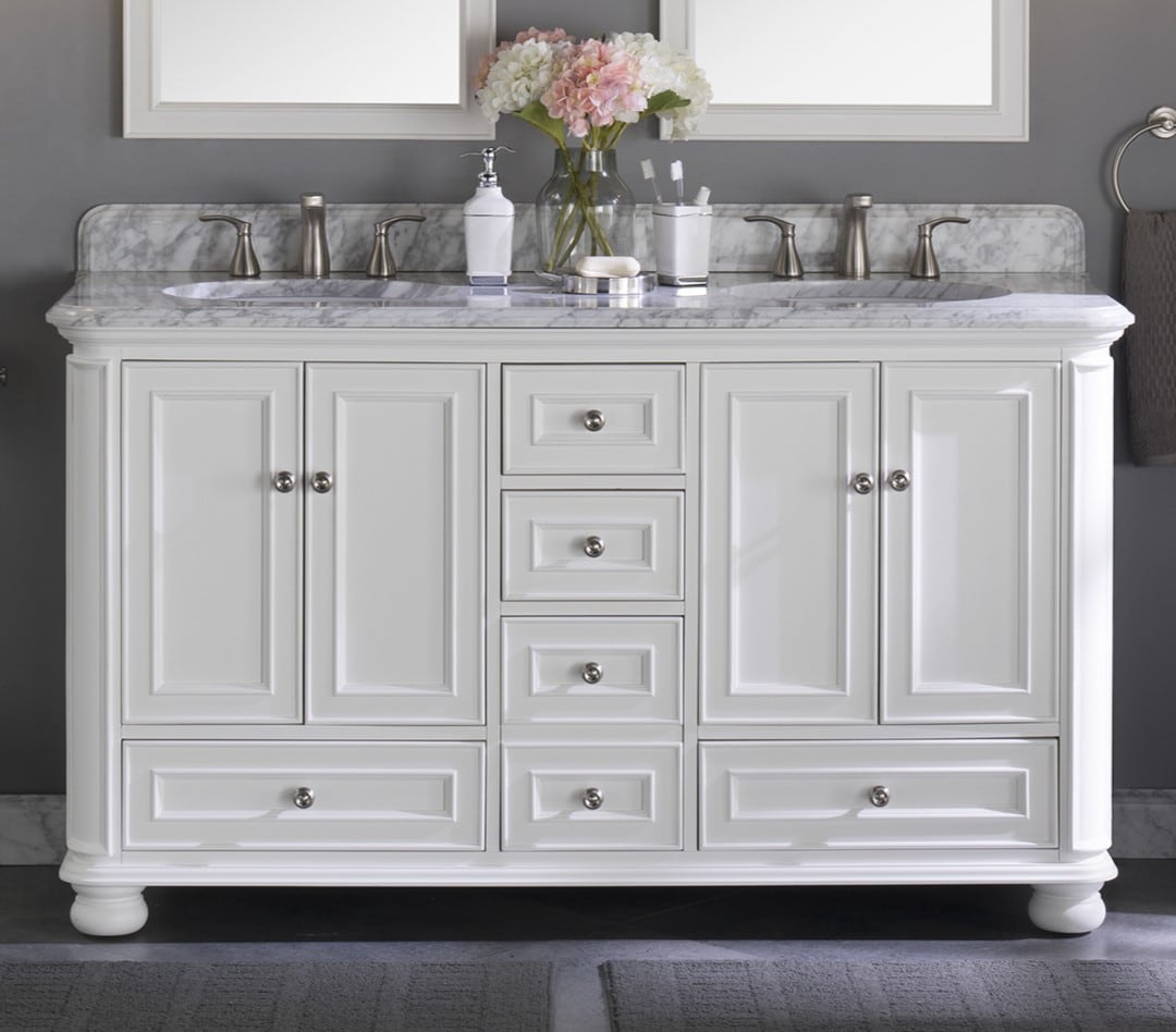 Wrightsville 60-in White Undermount Double Sink Bathroom Vanity with Carrara Natural Marble Top | - allen + roth 3116VA-60-201-900L