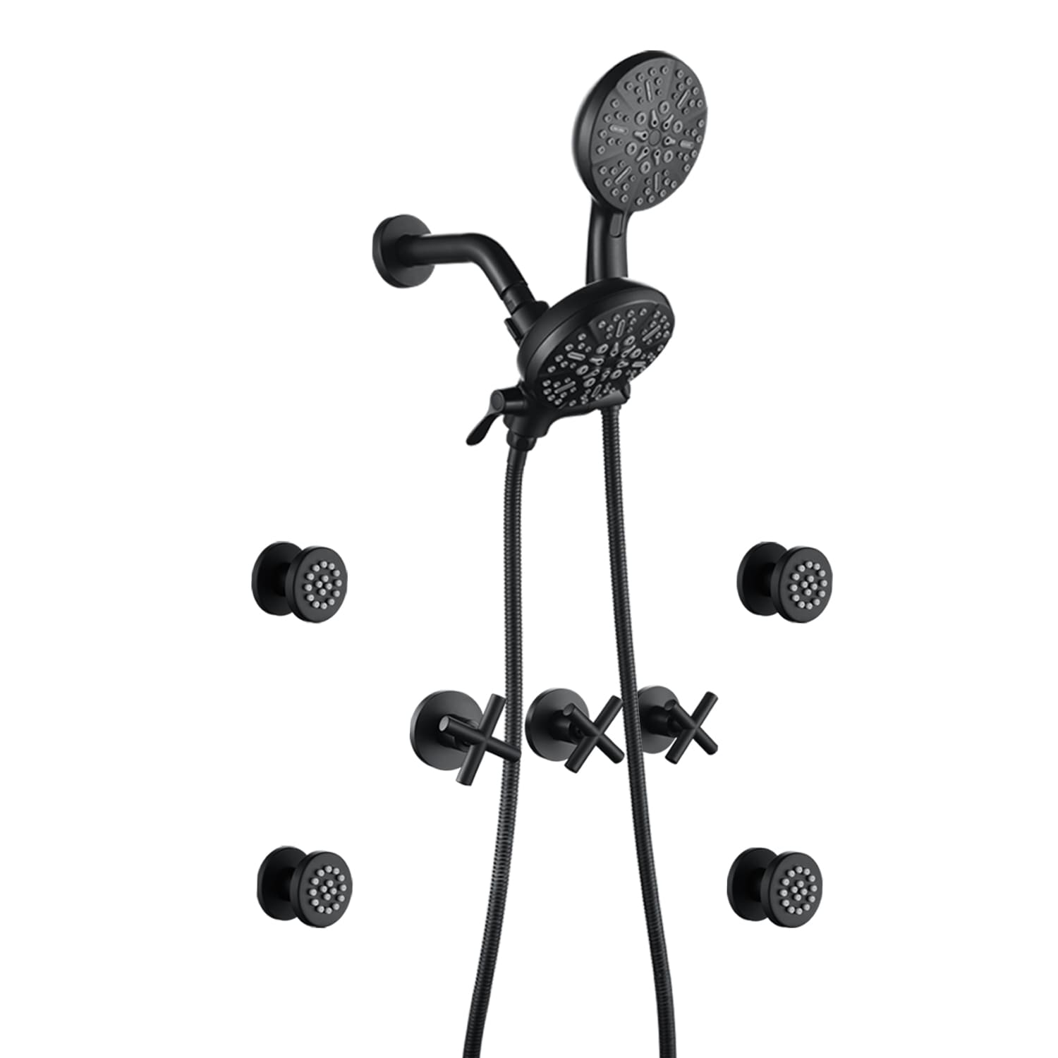 WELLFOR CR-P-10-2W02MB Matte Black 4.72-in Waterfall Dual Head Built-In Shower Faucet System with 3-way Diverter ( Pressure-balanced Valve Included )
