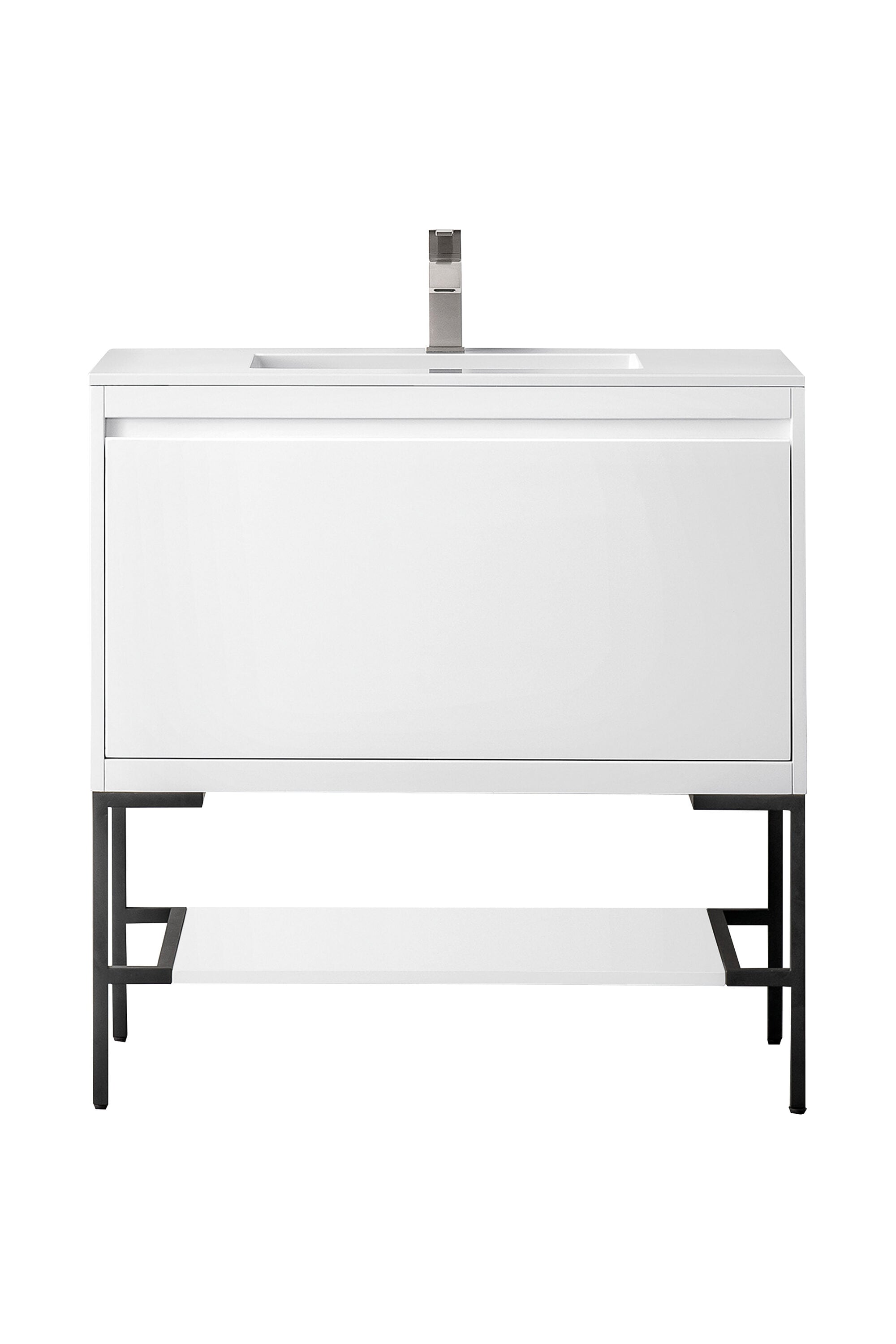 James Martin Vanities 805-V35.4-GW-MB-GW Mantova 35-in Glossy White Single Sink Bathroom Vanity with Glossy White Engineered Stone Top