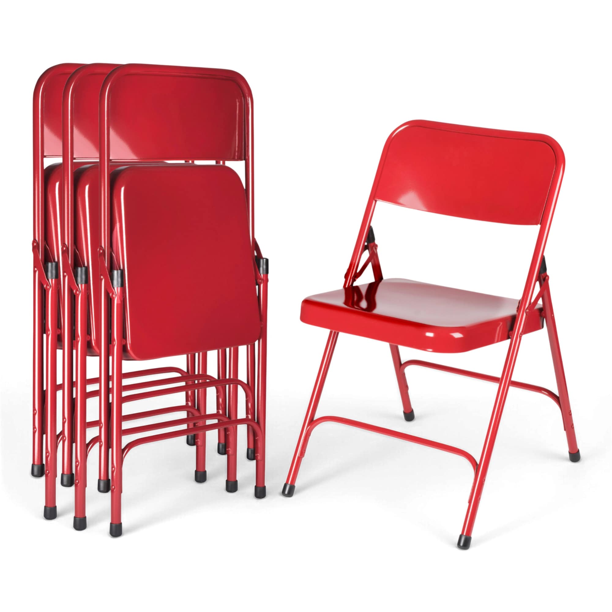 Hampden Furnishings - 4 -Pack Red Metal Frame Metal Seat Indoor/Outdoor Standard Folding Chair 50...