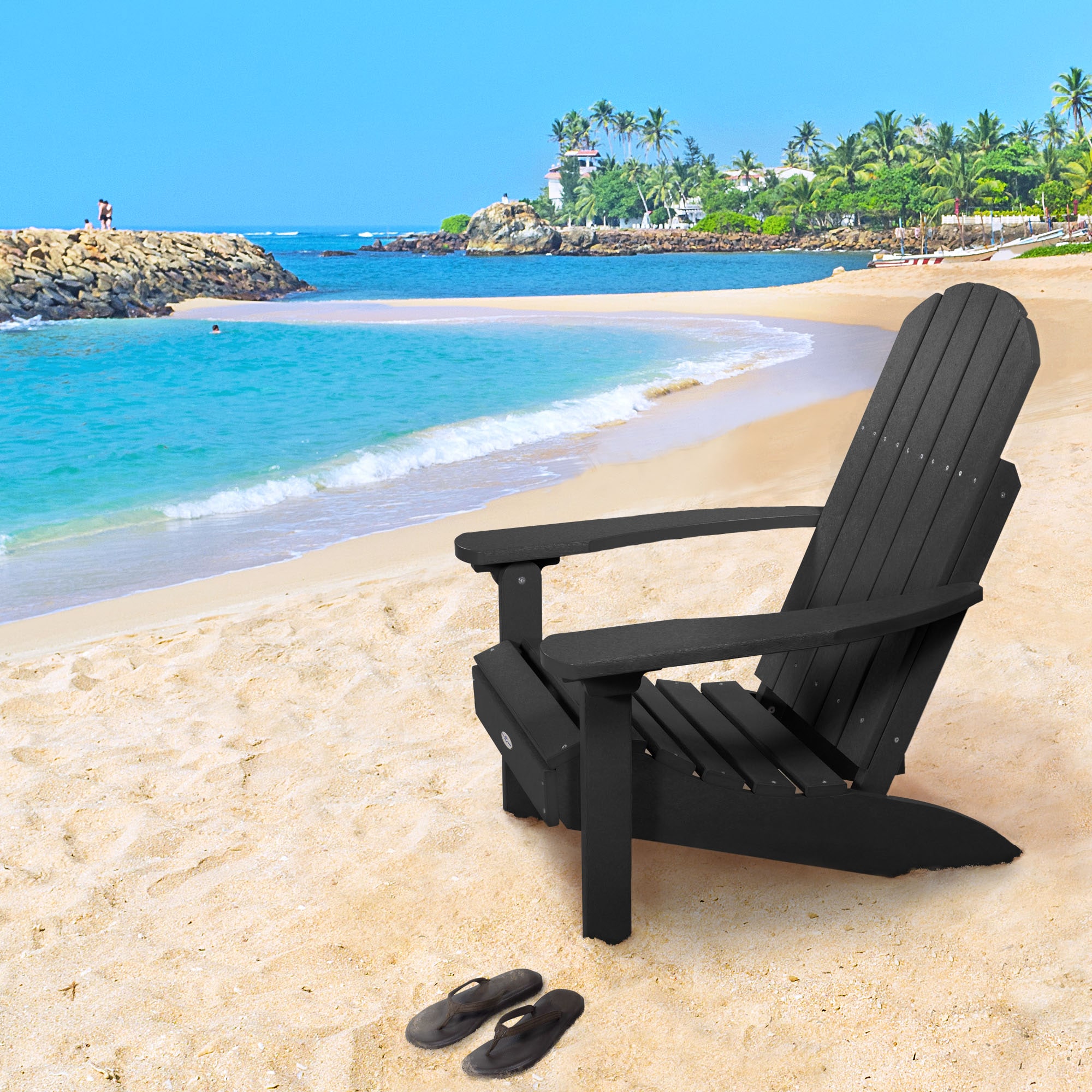 highwood BV-CLAS1-BSA Cape Black Sand Poly-lumber Frame Stationary Adirondack Chair with Slat Seat
