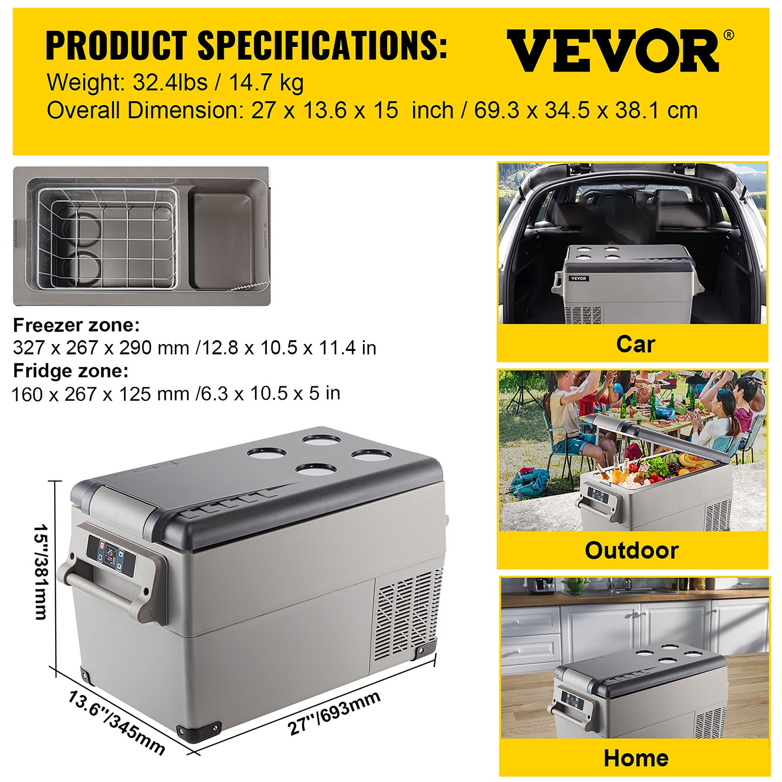VEVOR 45L/48 Quart Car Refrigerator 1.9-cu ft Garage Ready Frost
