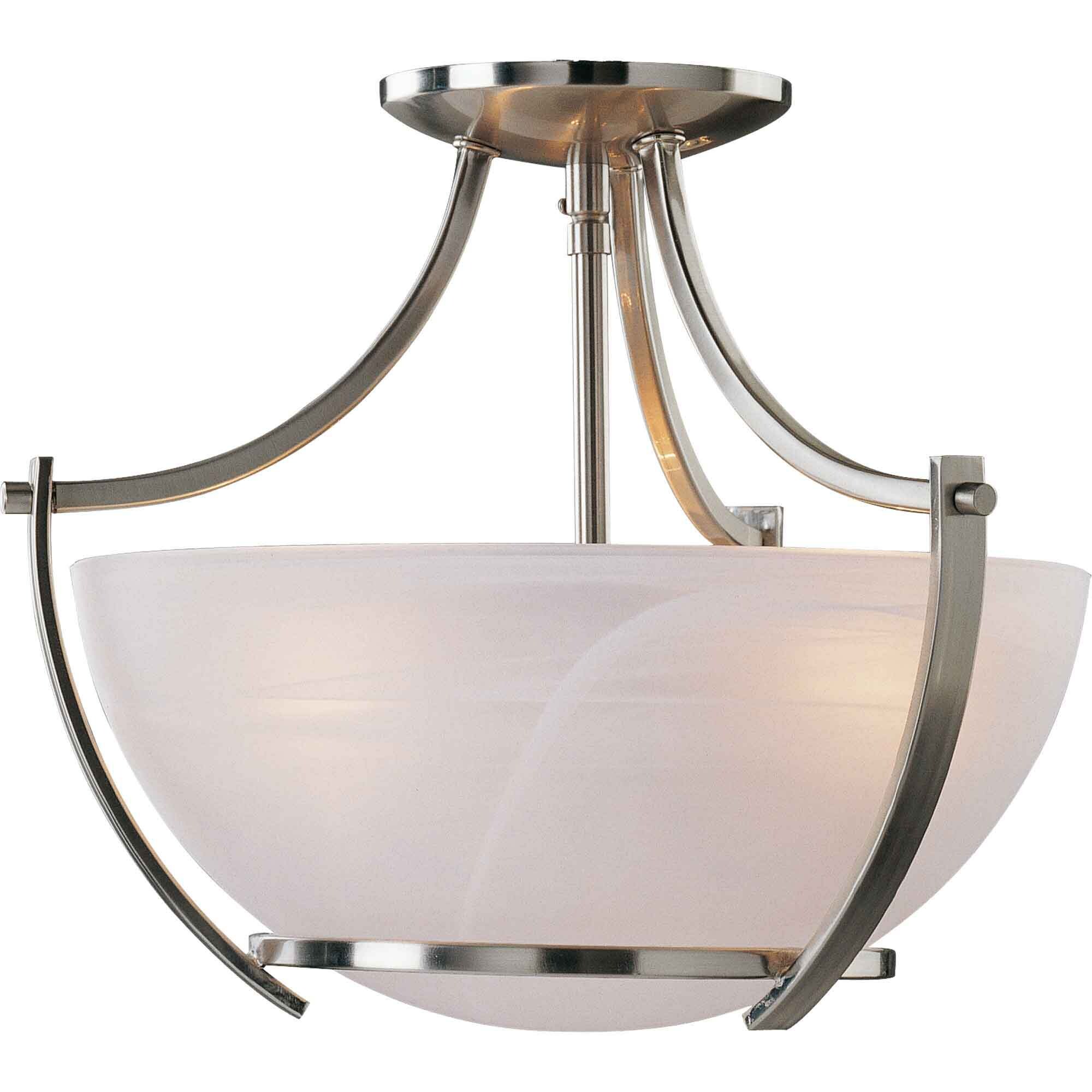 Brushed Nickel Alabaster Glass Semi-Flush Mount Light