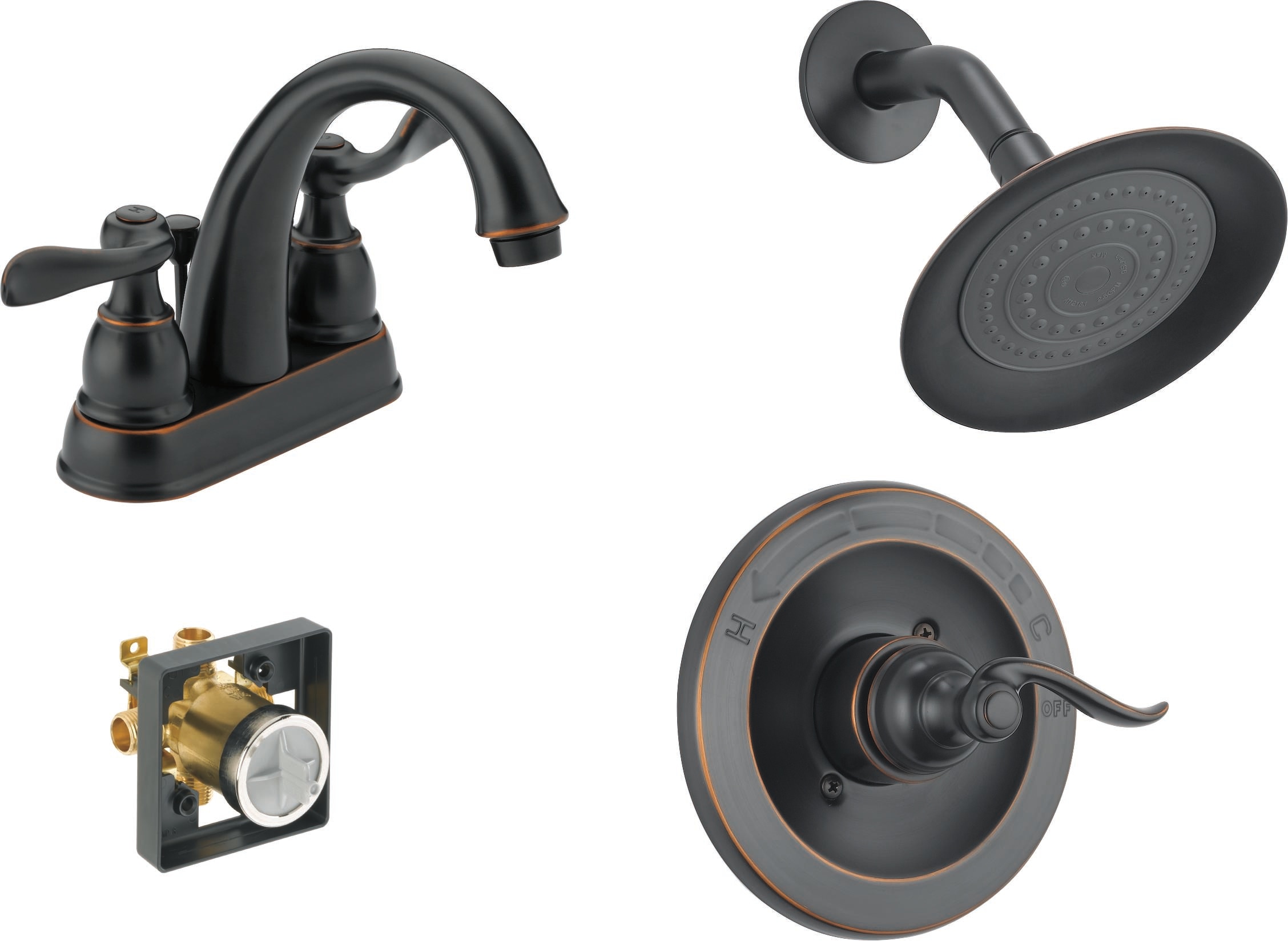 Delta Windemere Oil Rubbed Bronze Centerset Bathroom Sink and Shower Faucet Kit