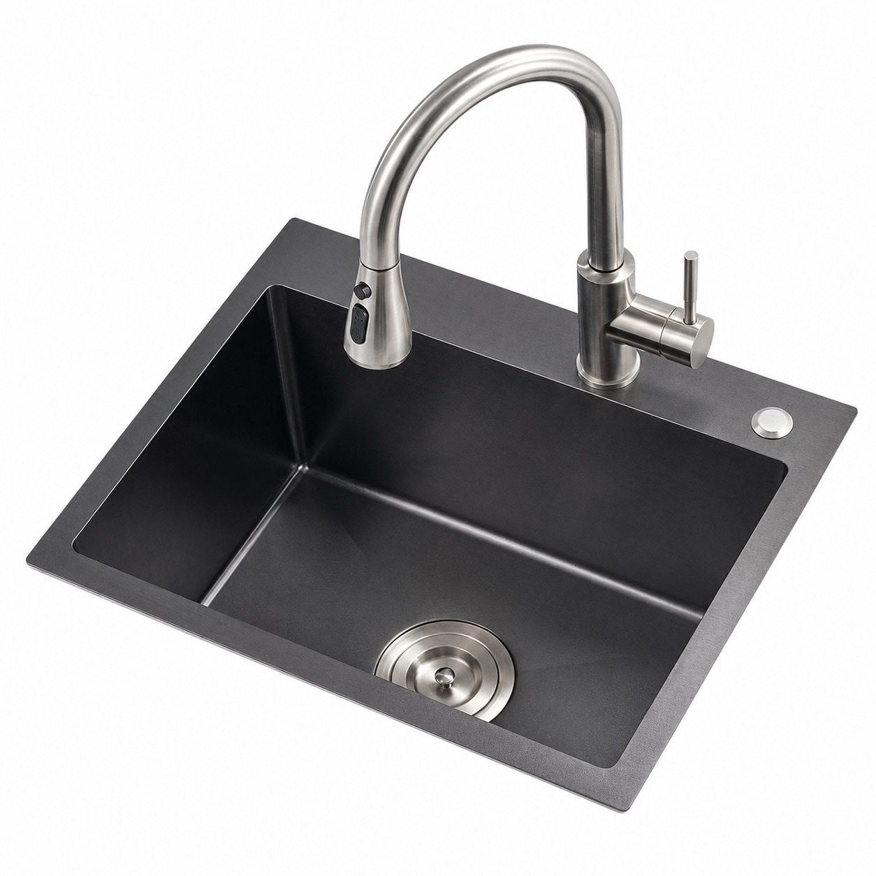 Aoibox -  24 in Drop In Single Bowl 18 Gauge Black Handmade Stainless Steel Bar Kitchen Sink with...