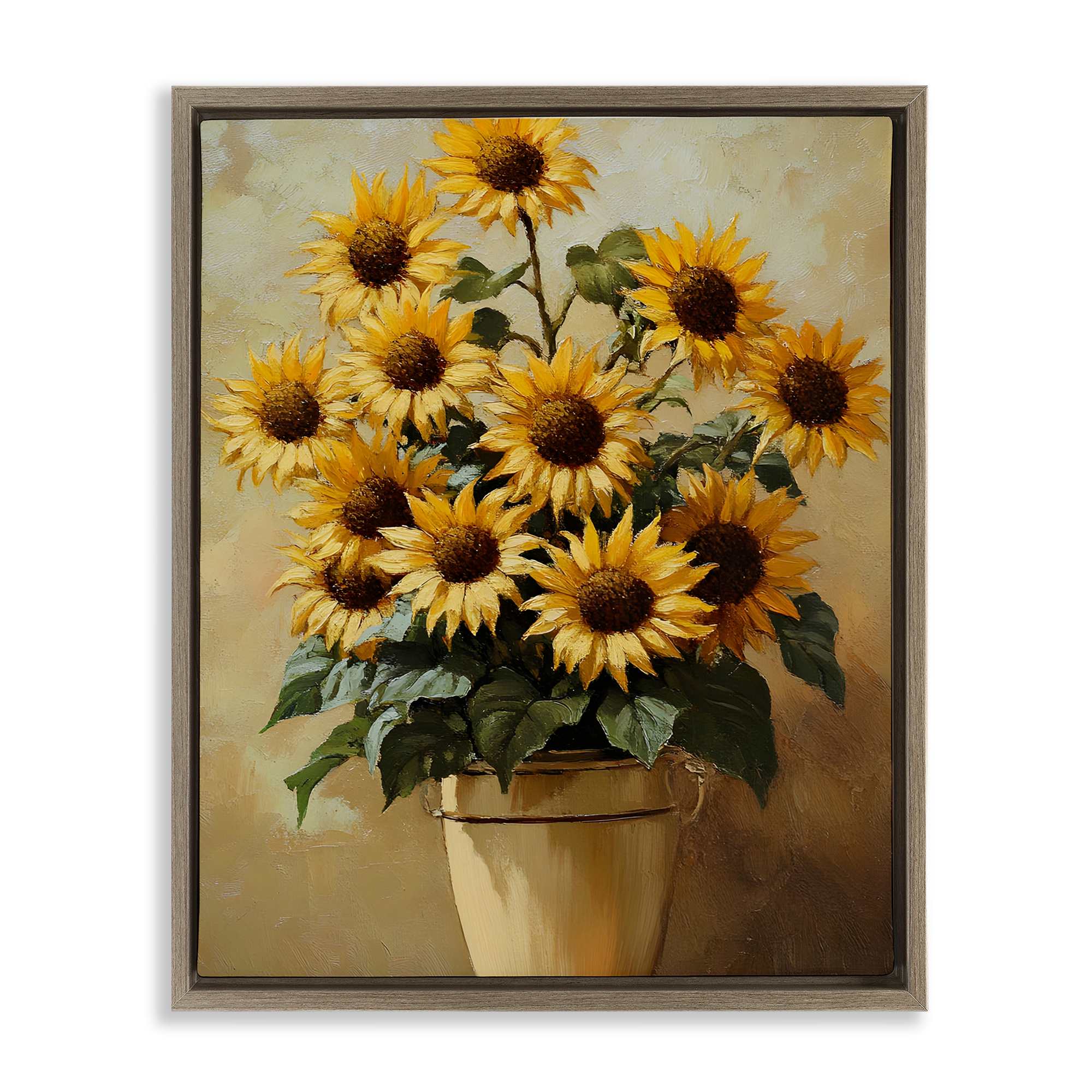 Stupell Industries BT-772-FFE-16X20 Sunny Sunflowers Arrangement Brown Framed Floater Canvas Wall Art By Franklyn Gregory 17 x 21