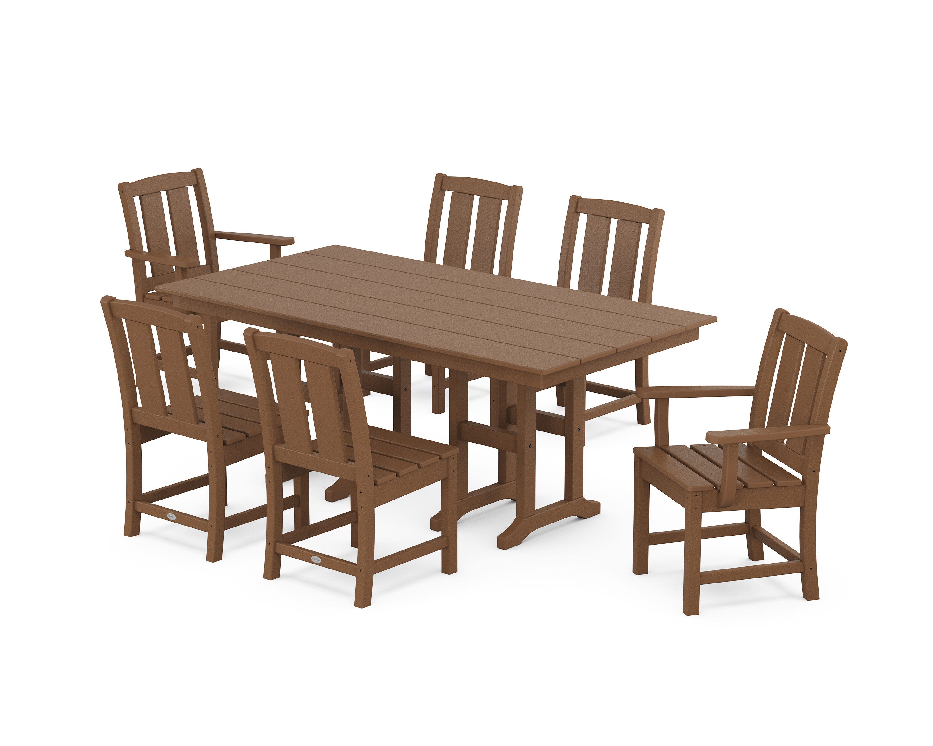 POLYWOOD PWS2038-1-TE Mission 7 -Piece Teak Patio Dining Set Plastic Rectangle Table with 6 Stationary Chairs
