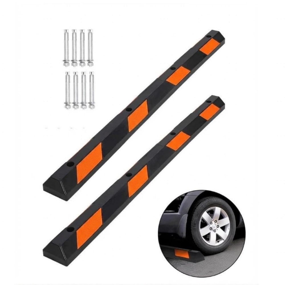 Garvee 2 Pack 72 Inch Heavy Duty Rubber Parking Wheel Stop With Orange Reflective Strips